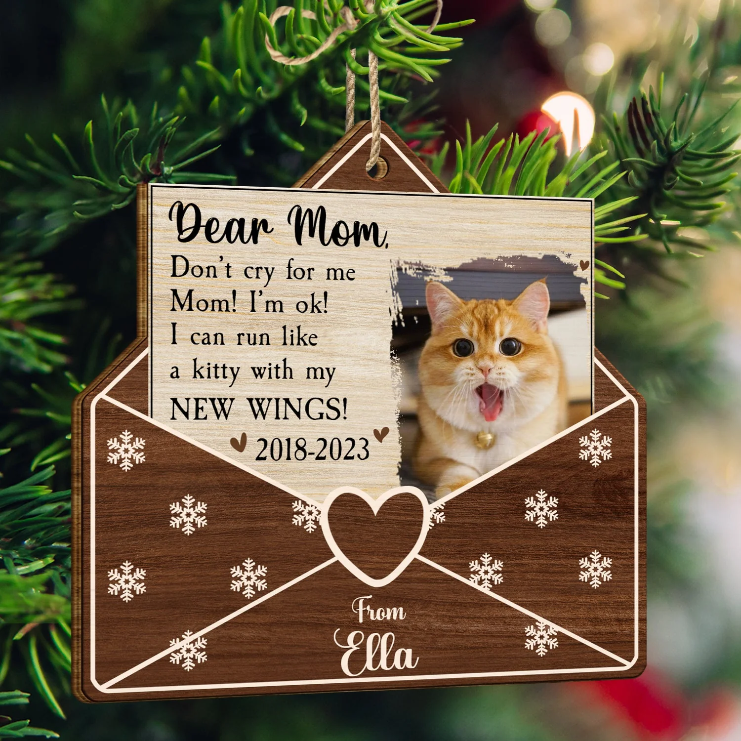 Custom Photo A Letter From Heaven Dog Cat - Pet Memorial Gift, Christmas Gift - Personalized Custom Shaped Wooden Ornament - Image 3