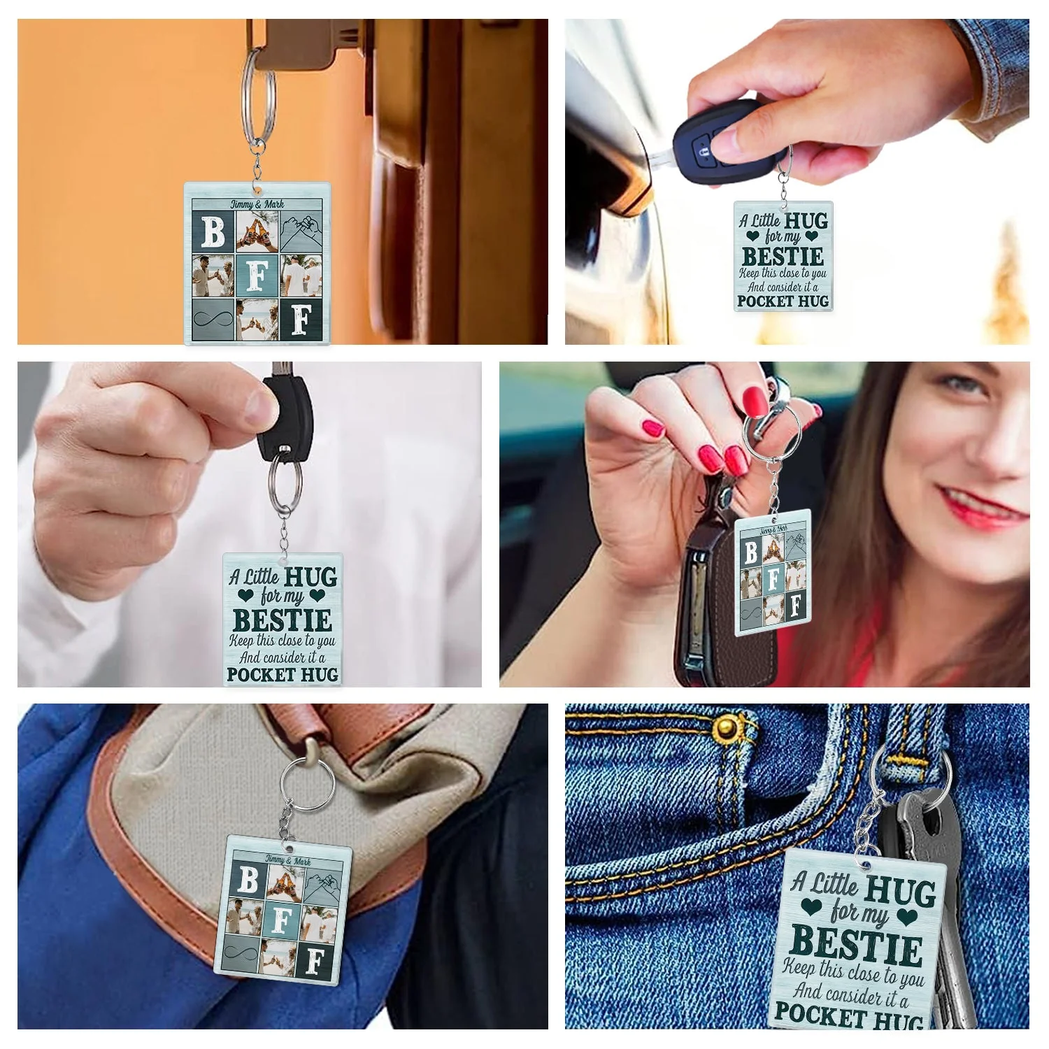 Custom Photo A Little Pocket Hug For My Bestie - Anniversary, Loving, Birthday Gift For Best Friends, BFF, Sister - Personalized Custom Acrylic Keychain - Image 5