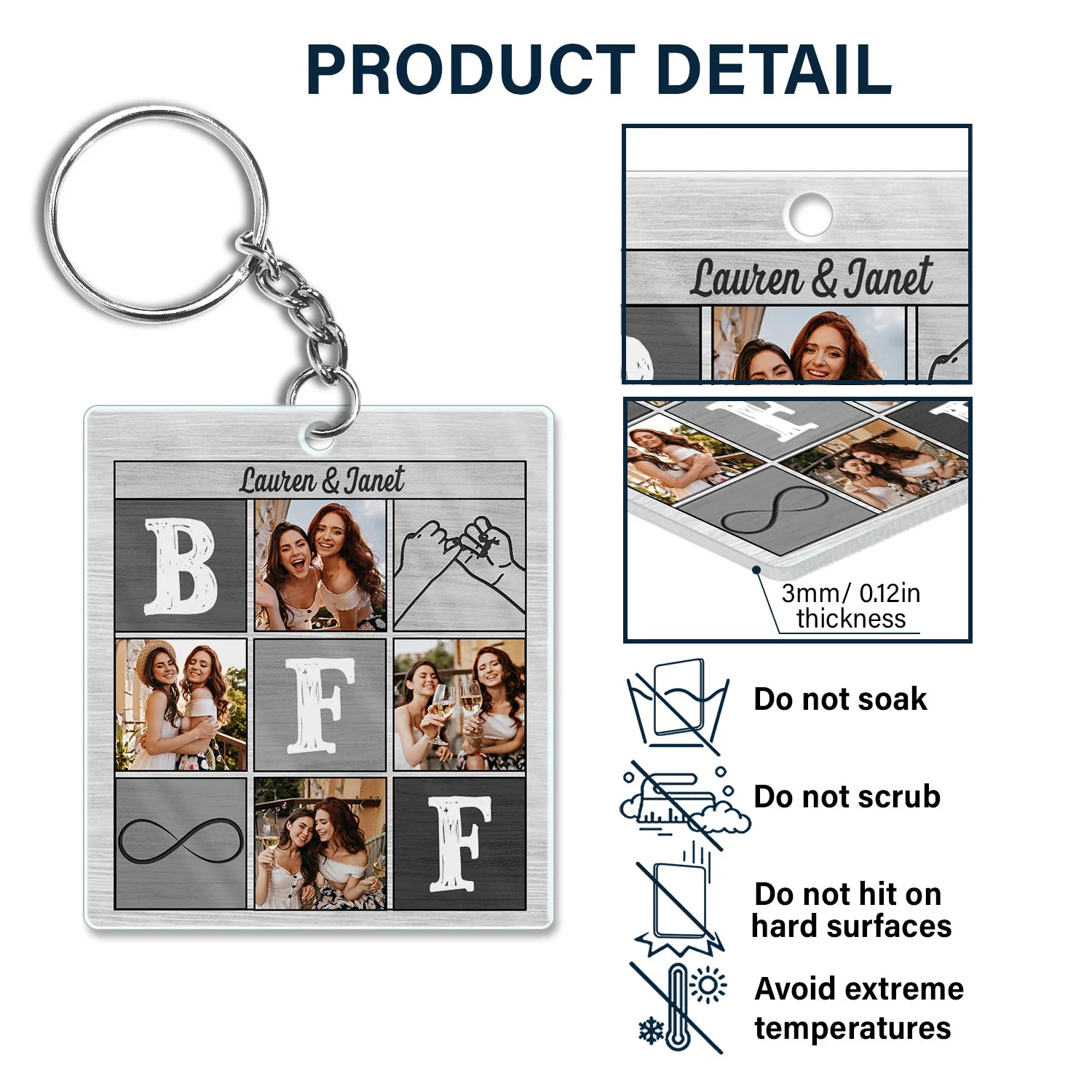 Custom Photo A Little Pocket Hug For My Bestie - Anniversary, Loving, Birthday Gift For Best Friends, BFF, Sister - Personalized Custom Acrylic Keychain - Image 7