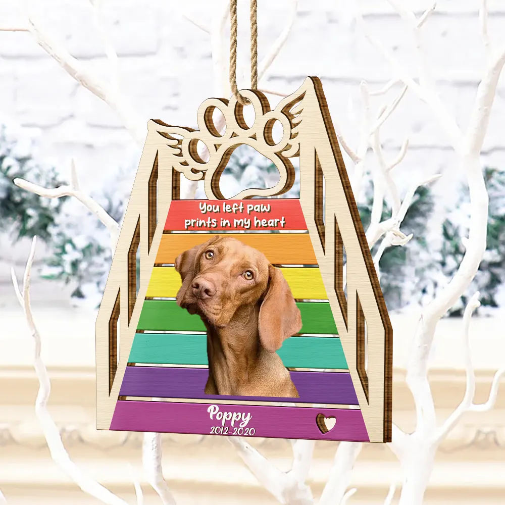 Custom Photo A Piece Of My Heart Is At The Rainbow Bridge - Personalized Custom Shaped Wooden Ornament - Image 5