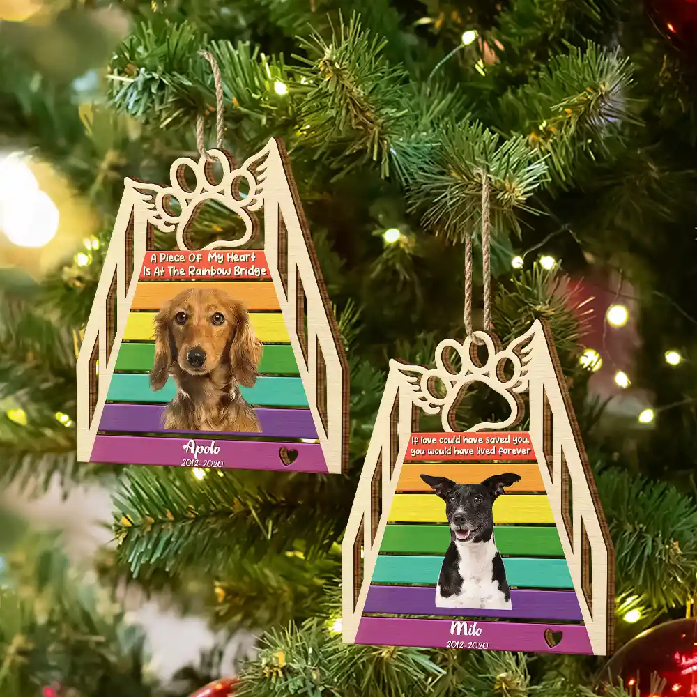 Custom Photo A Piece Of My Heart Is At The Rainbow Bridge - Personalized Custom Shaped Wooden Ornament - Image 7
