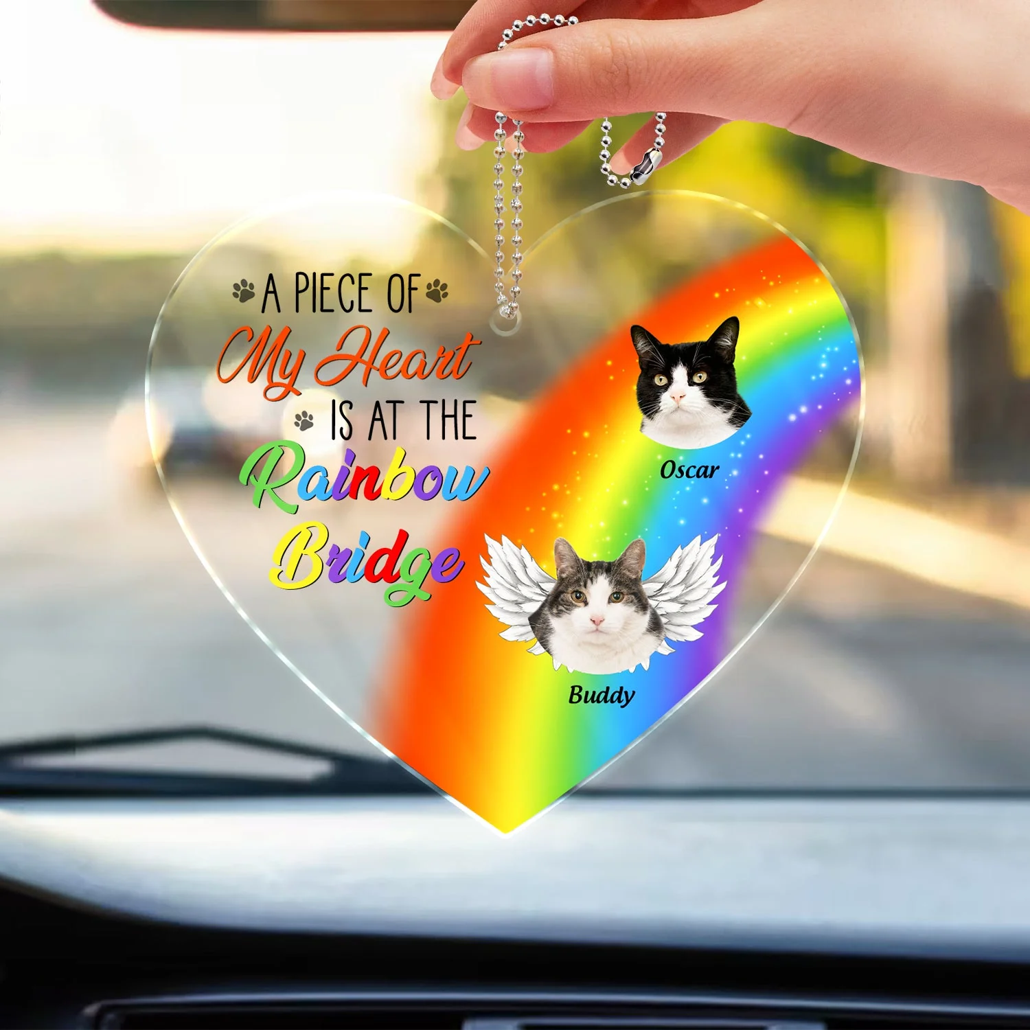 Custom Photo A Piece Of My Heart Is At The Rainbow Bridge - Pet Memorial Gift - Personalized Acrylic Car Hanger - Image 4