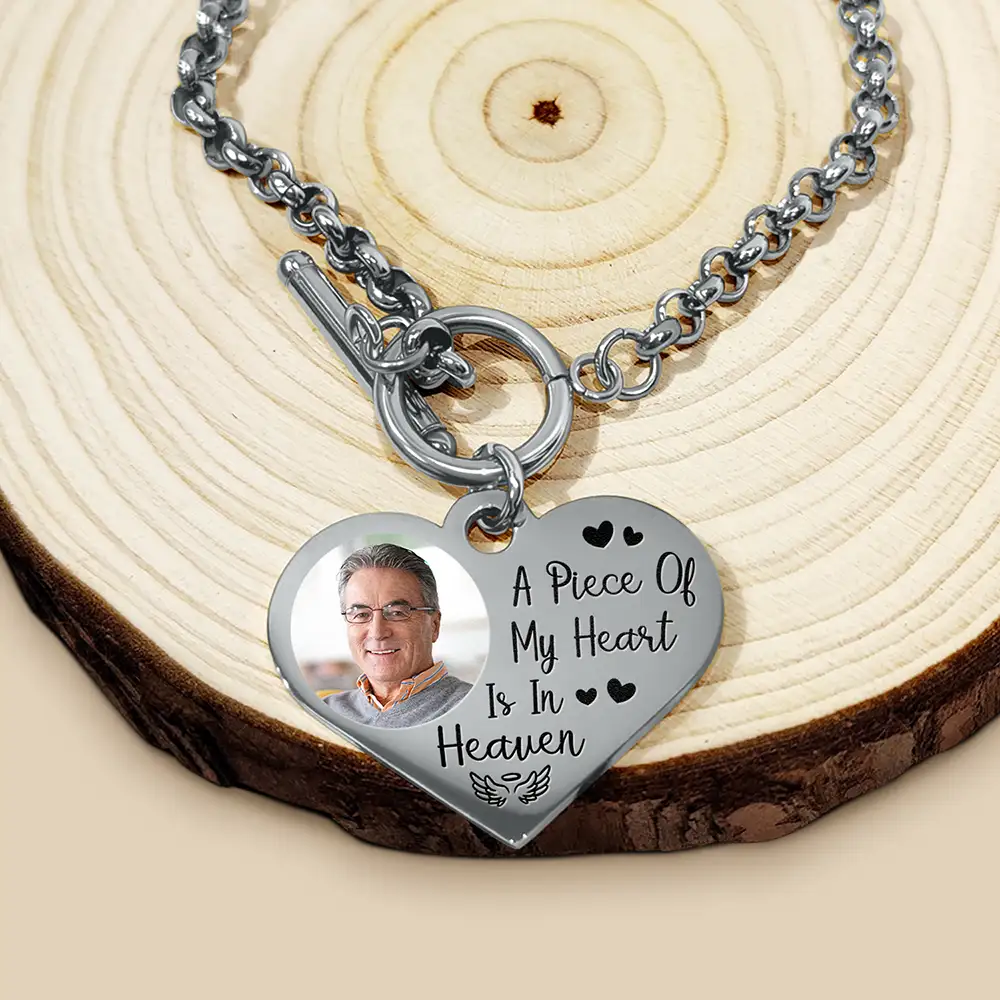 Custom Photo A Piece Of My Heart Is In Heaven Memorial - Personalized Heart Bracelet - Image 3