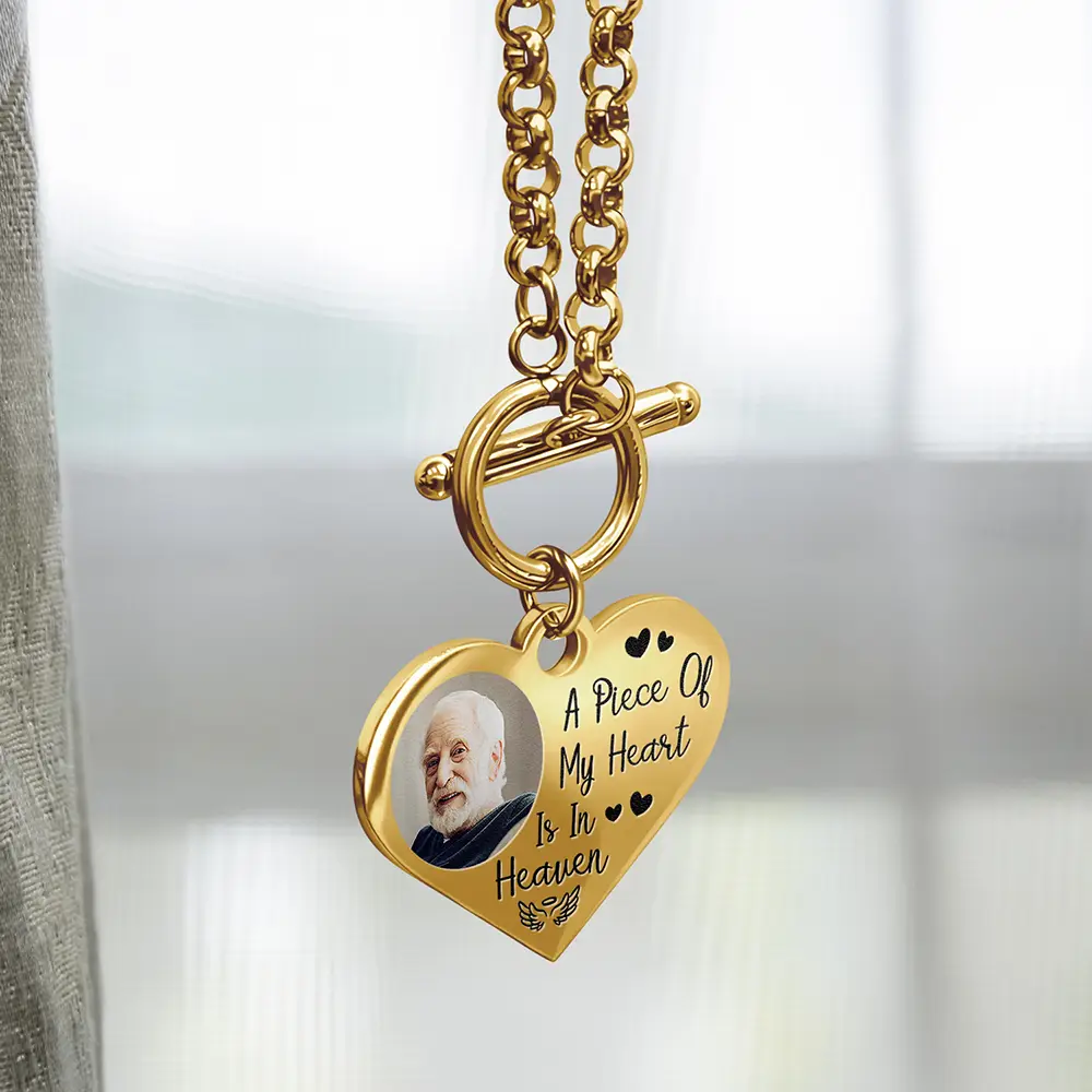 Custom Photo A Piece Of My Heart Is In Heaven Memorial - Personalized Heart Bracelet - Image 5