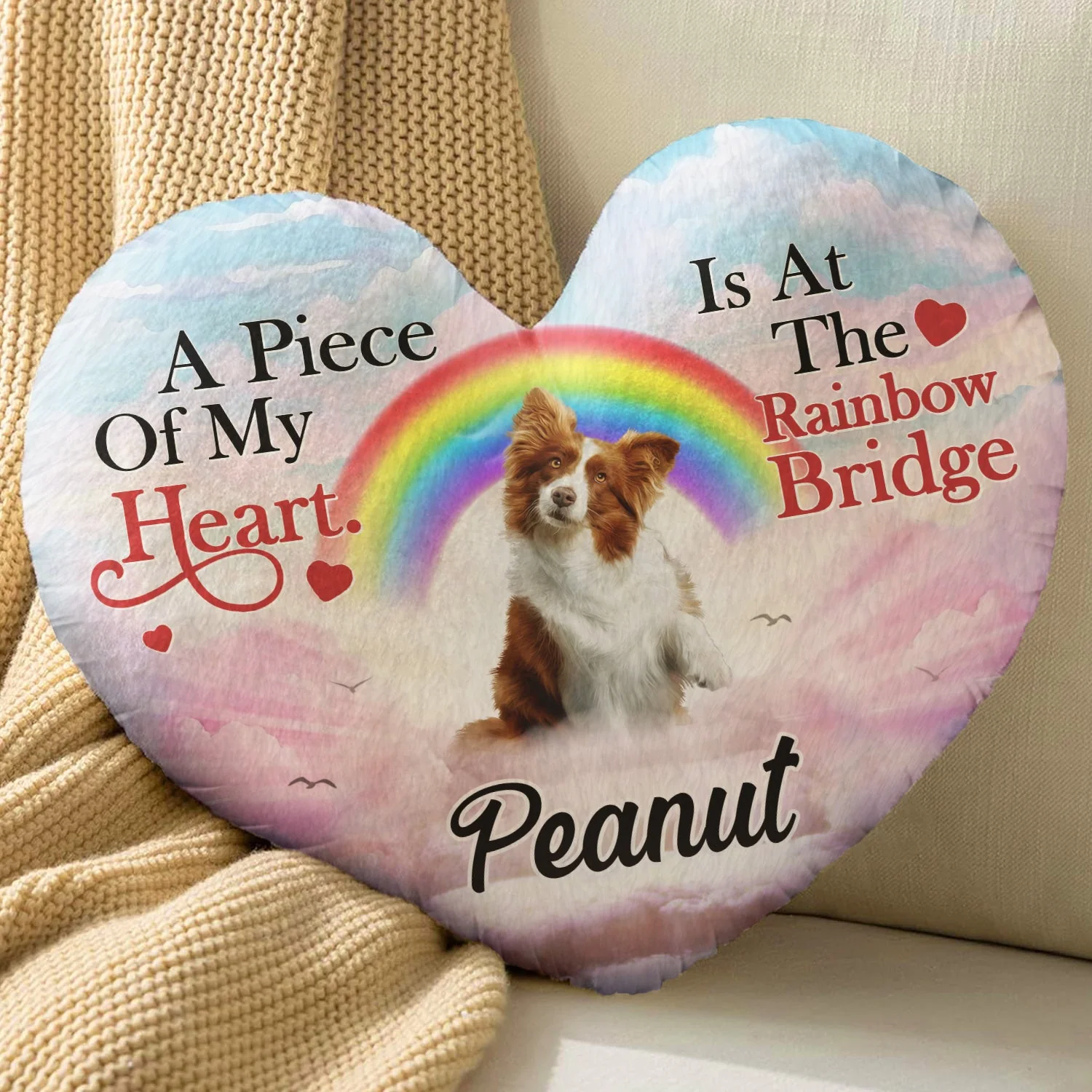Custom Photo A Piece Of My Heart - Memorial Gift For Cat Lovers, Dog Lovers - Personalized Heart Shaped Pillow - Image 5