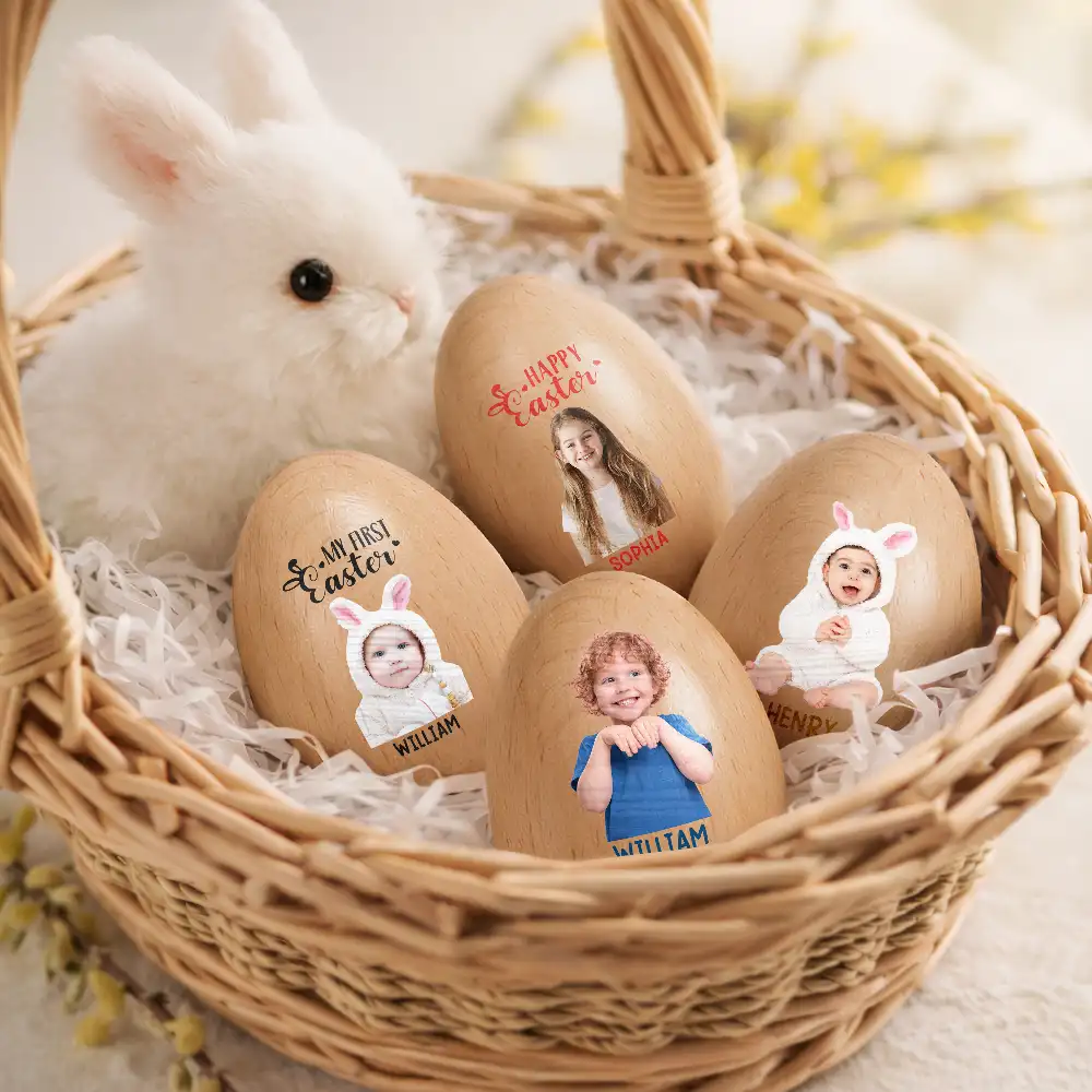 Custom Photo Adorable Kid Baby Happy Easter - Personalized Musical Wooden Easter Egg Shaker - Image 3