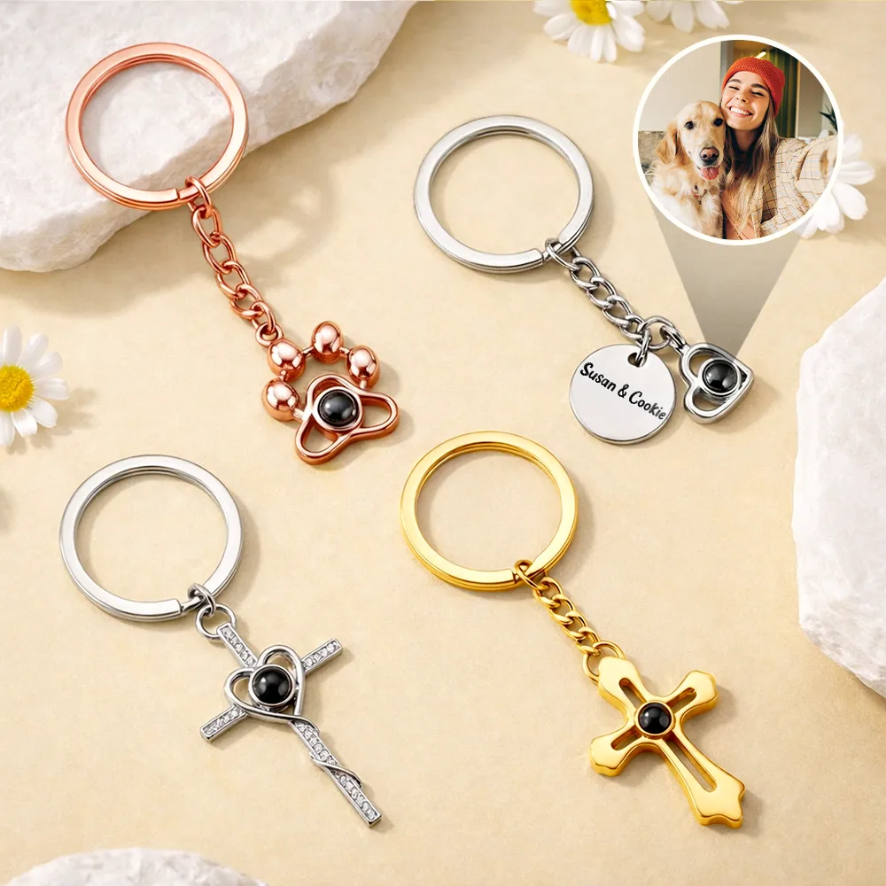 Custom Photo Adorable Pet Dog Cat - Personalized Custom Shaped Photo Projection Keychain - Image 2