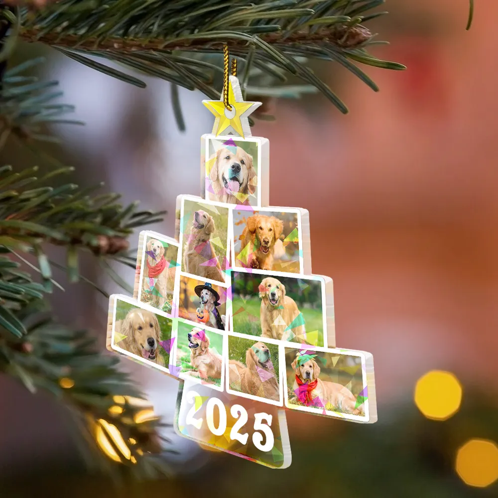 Custom Photo Album Style Christmas Tree - Personalized Holographic Acrylic Ornament - Image 2