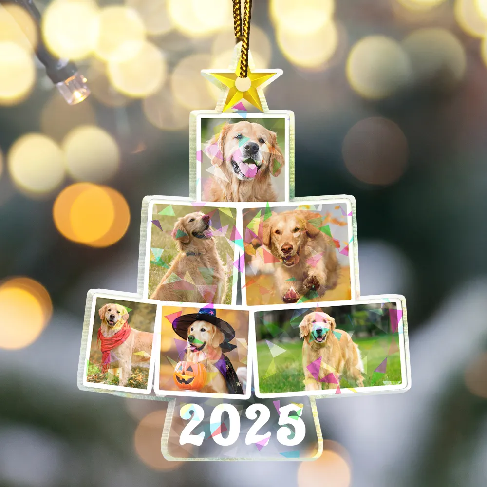 Custom Photo Album Style Christmas Tree - Personalized Holographic Acrylic Ornament - Image 3