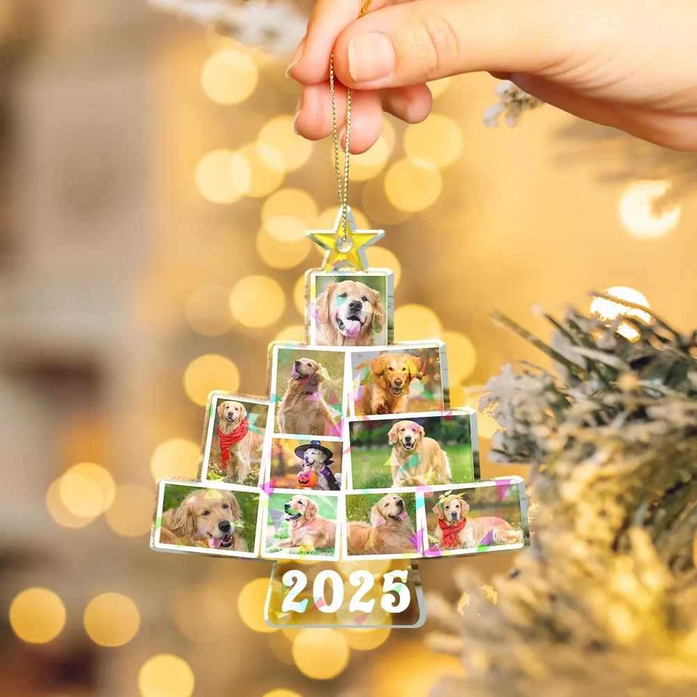 Custom Photo Album Style Christmas Tree - Personalized Holographic Acrylic Ornament - Image 4