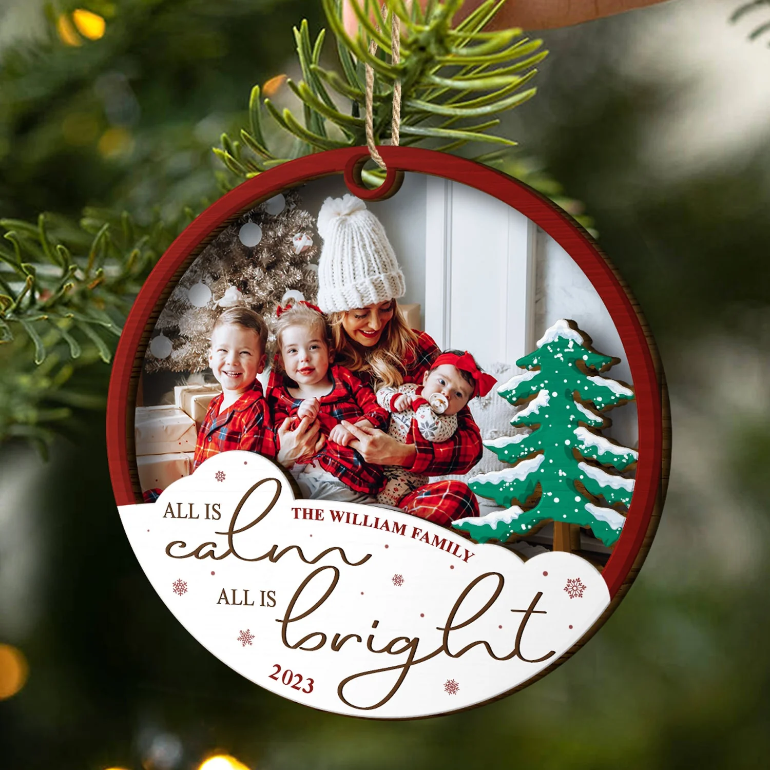 Custom Photo All Is Calm All Is Bright - Christmas Gift - Personalized 2-Layered Wooden Ornament - Image 2