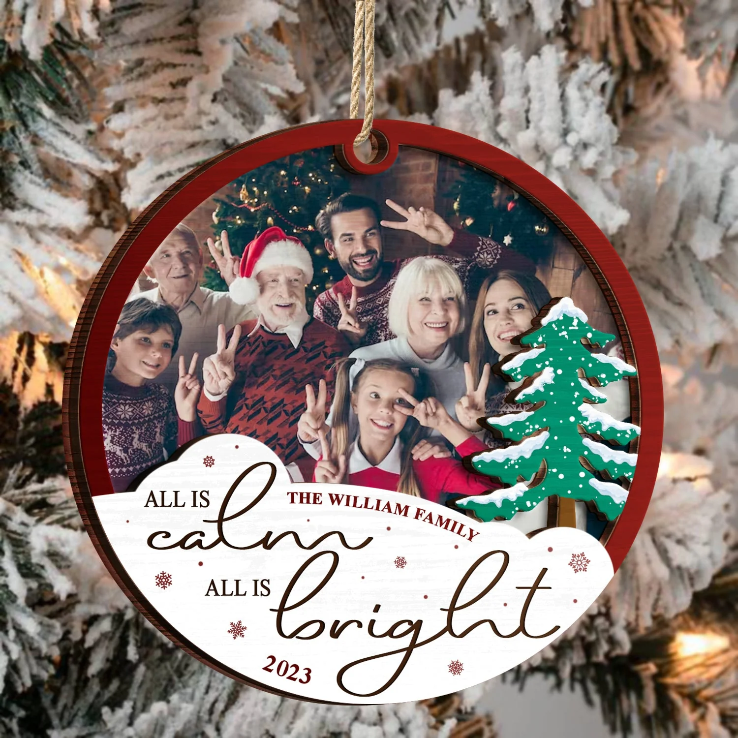 Custom Photo All Is Calm All Is Bright - Christmas Gift - Personalized 2-Layered Wooden Ornament - Image 3