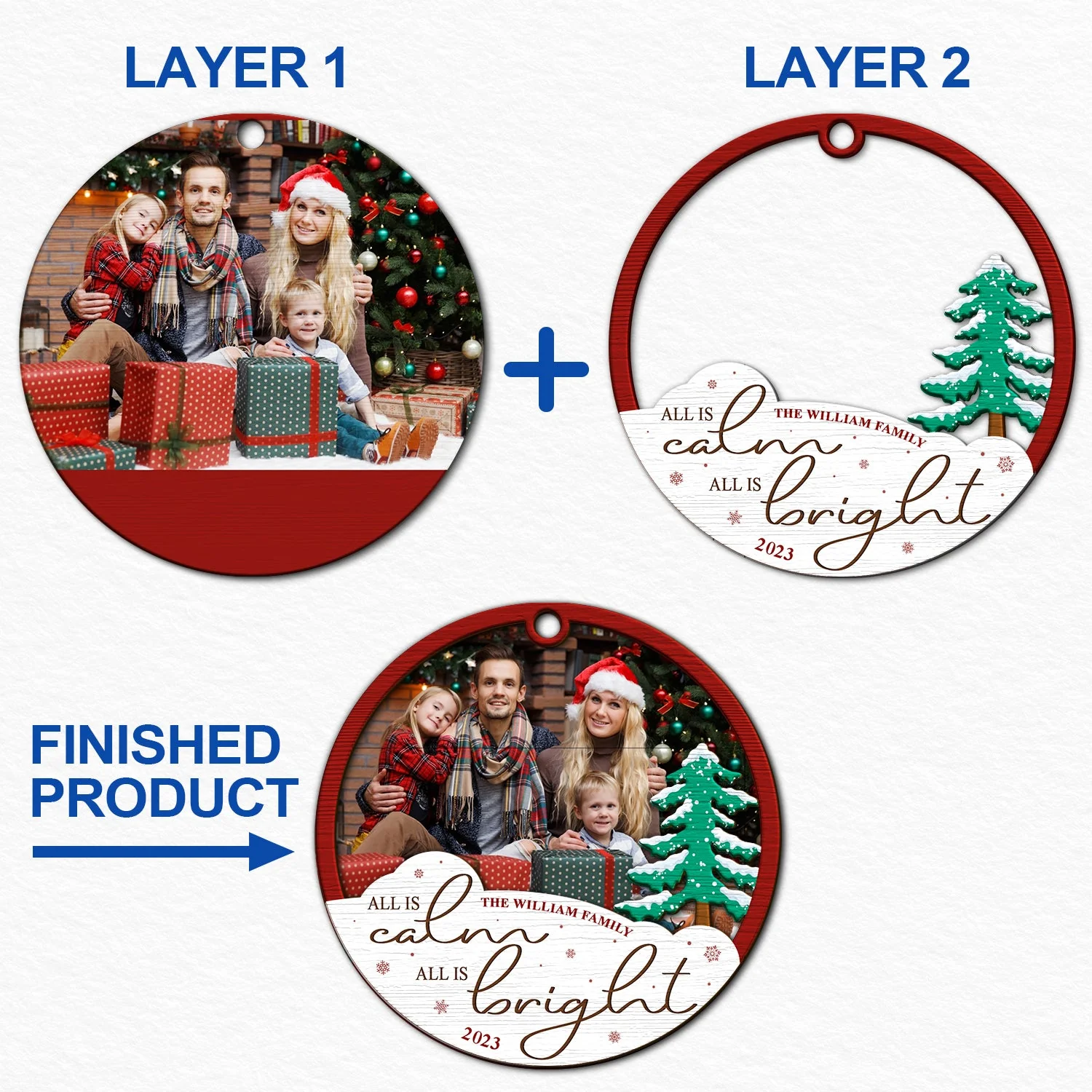 Custom Photo All Is Calm All Is Bright - Christmas Gift - Personalized 2-Layered Wooden Ornament - Image 6
