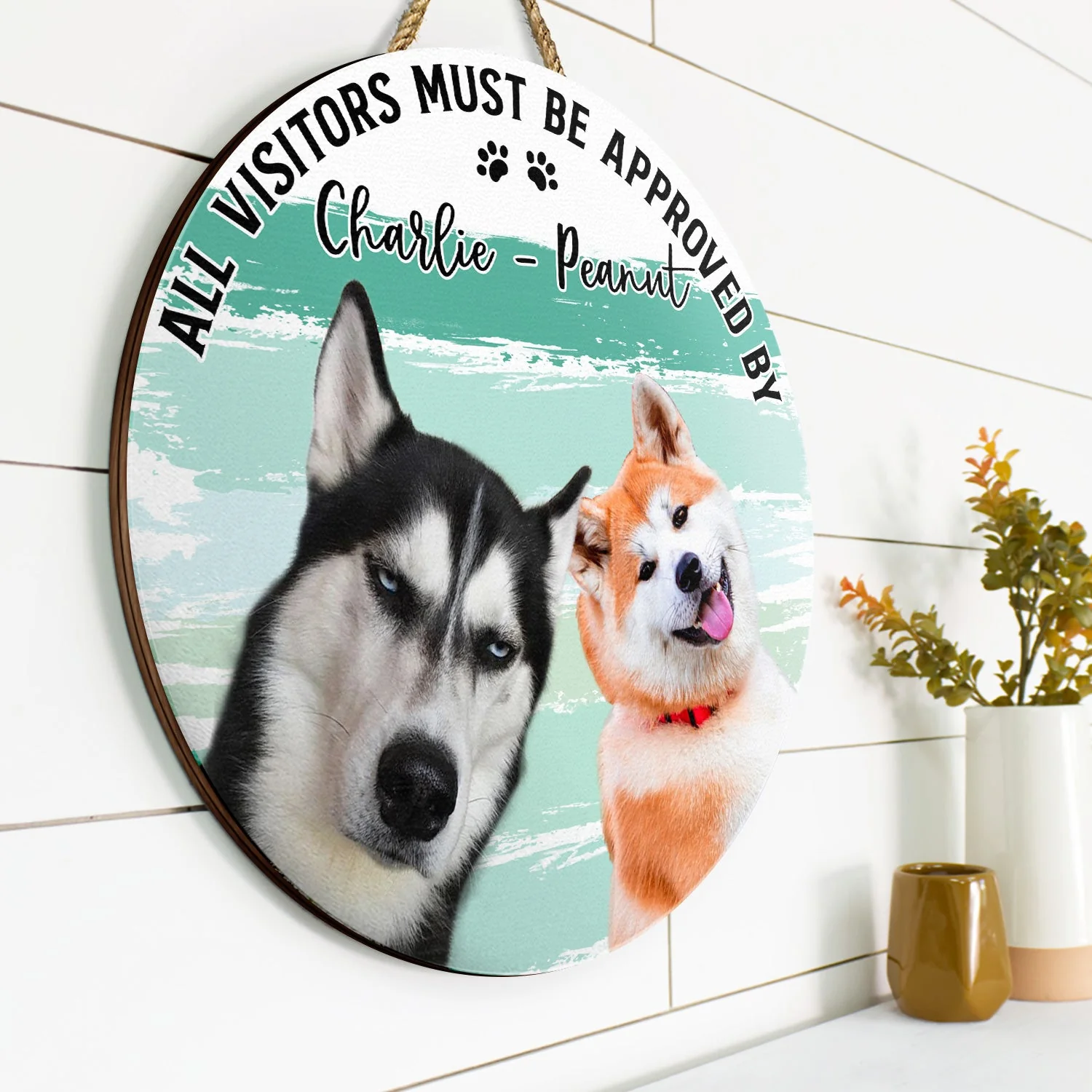 Custom Photo All Visitors Must Be Approved By Dogs Cats - Gift For Pet Lovers - Personalized Wood Circle Sign - Image 3