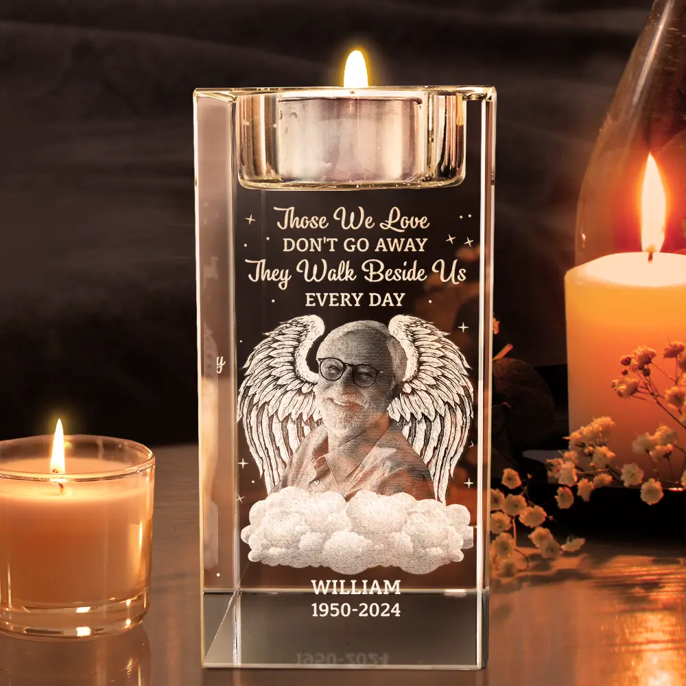 Custom Photo Although You Cannot See Me I'm Always With You - Personalized Crystal Candle Holder - Image 3