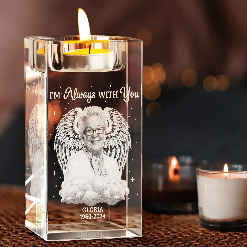 Custom Photo Although You Cannot See Me I'm Always With You - Personalized Crystal Candle Holder - Image 4