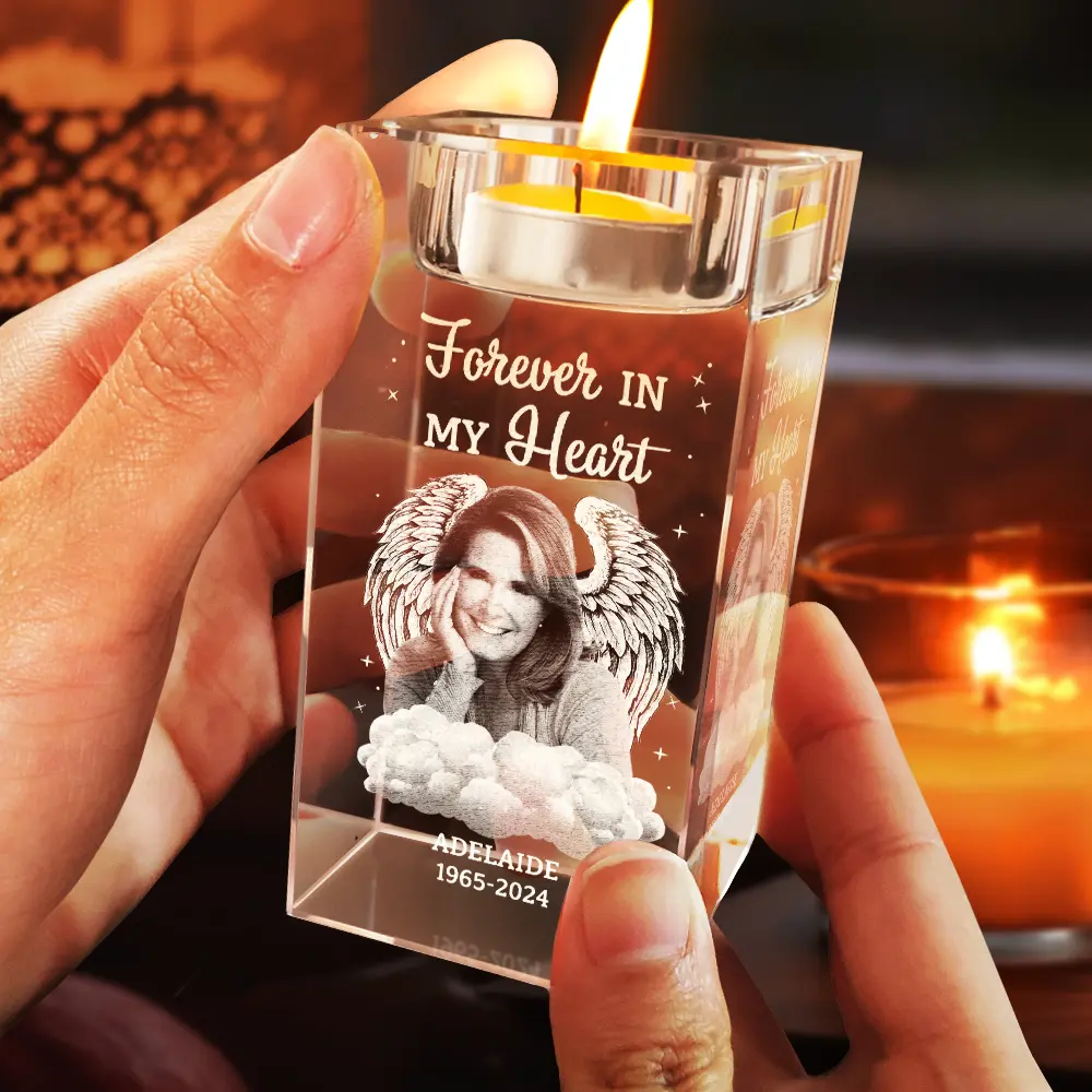 Custom Photo Although You Cannot See Me I'm Always With You - Personalized Crystal Candle Holder - Image 5