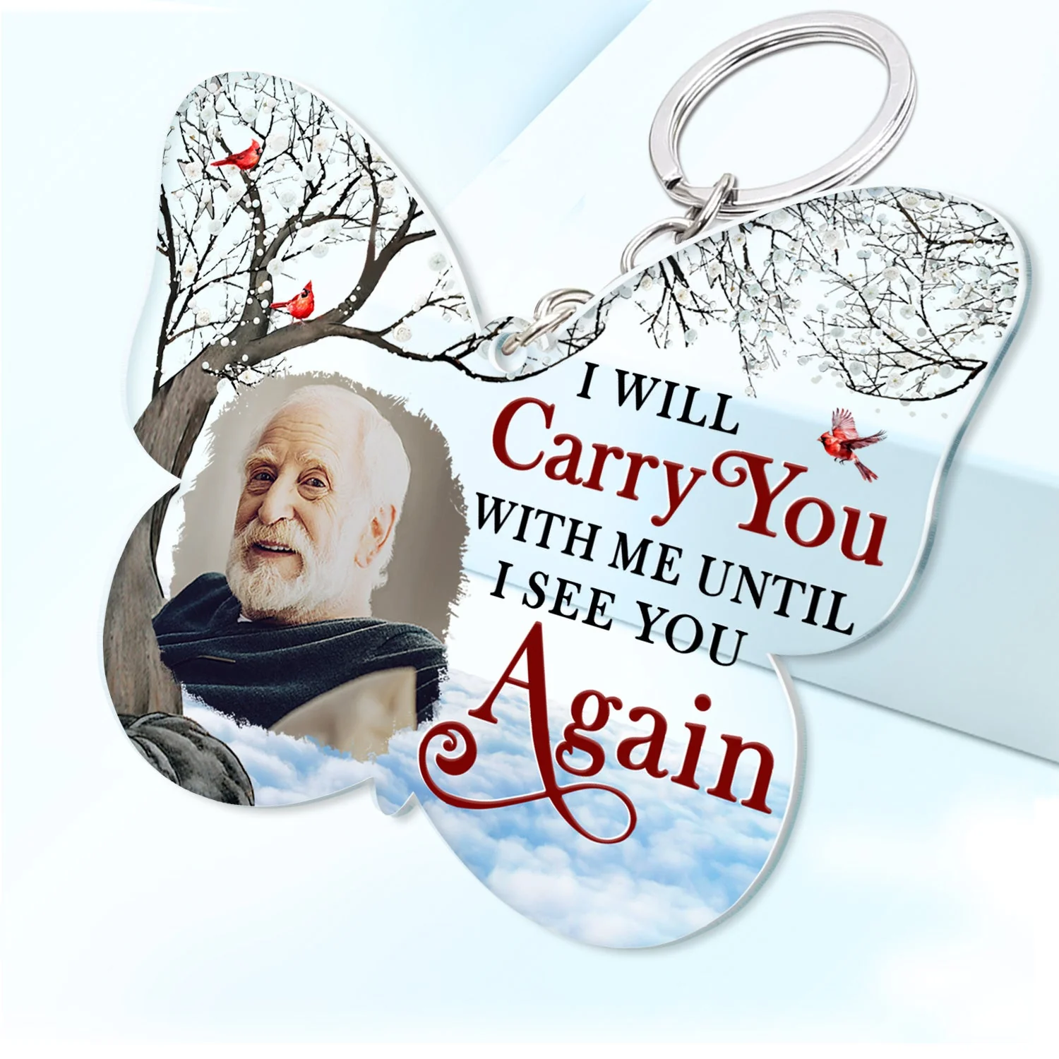Custom Photo Although You Cannot See Me - Memorial Gift For Family, Siblings, Friends - Personalized Cutout Acrylic Keychain - Image 2