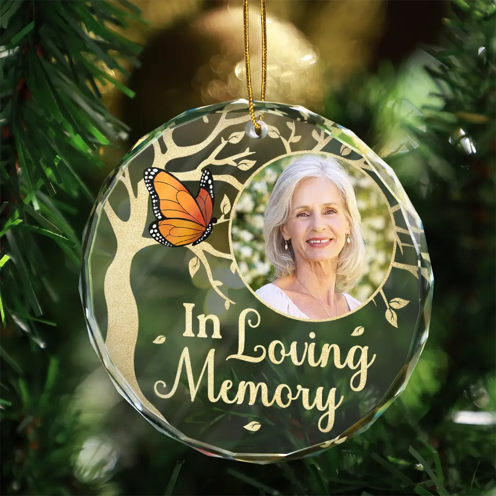 Custom Photo Although You Cannot See Me Memorial - Personalized Circle Glass Ornament - Image 3