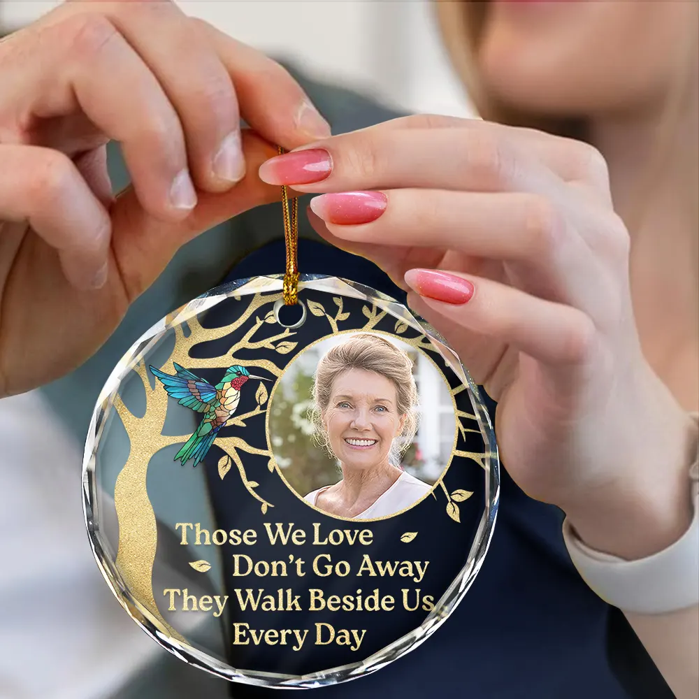 Custom Photo Although You Cannot See Me Memorial - Personalized Circle Glass Ornament - Image 4