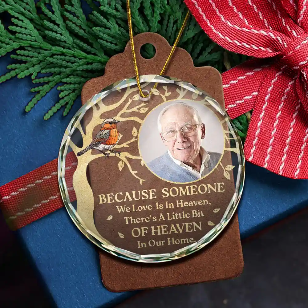 Custom Photo Although You Cannot See Me Memorial - Personalized Circle Glass Ornament - Image 5