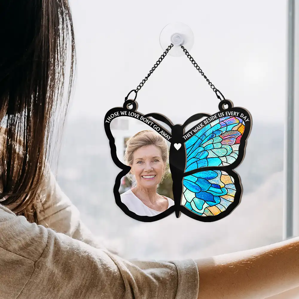 Custom Photo Although You Cannot See Me Memorial - Personalized Window Hanging Suncatcher Ornament - Image 4