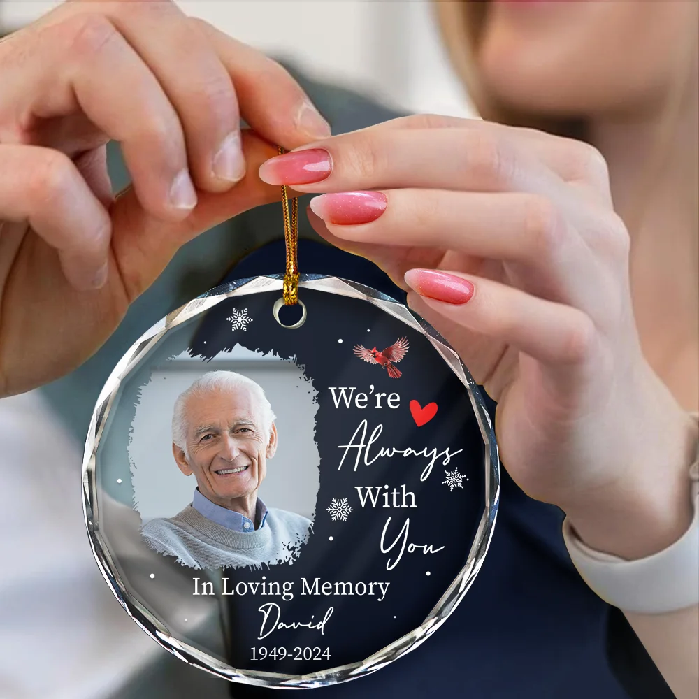 Custom Photo Always & Forever In Our Hearts - Personalized Circle Glass Ornament - Image 4