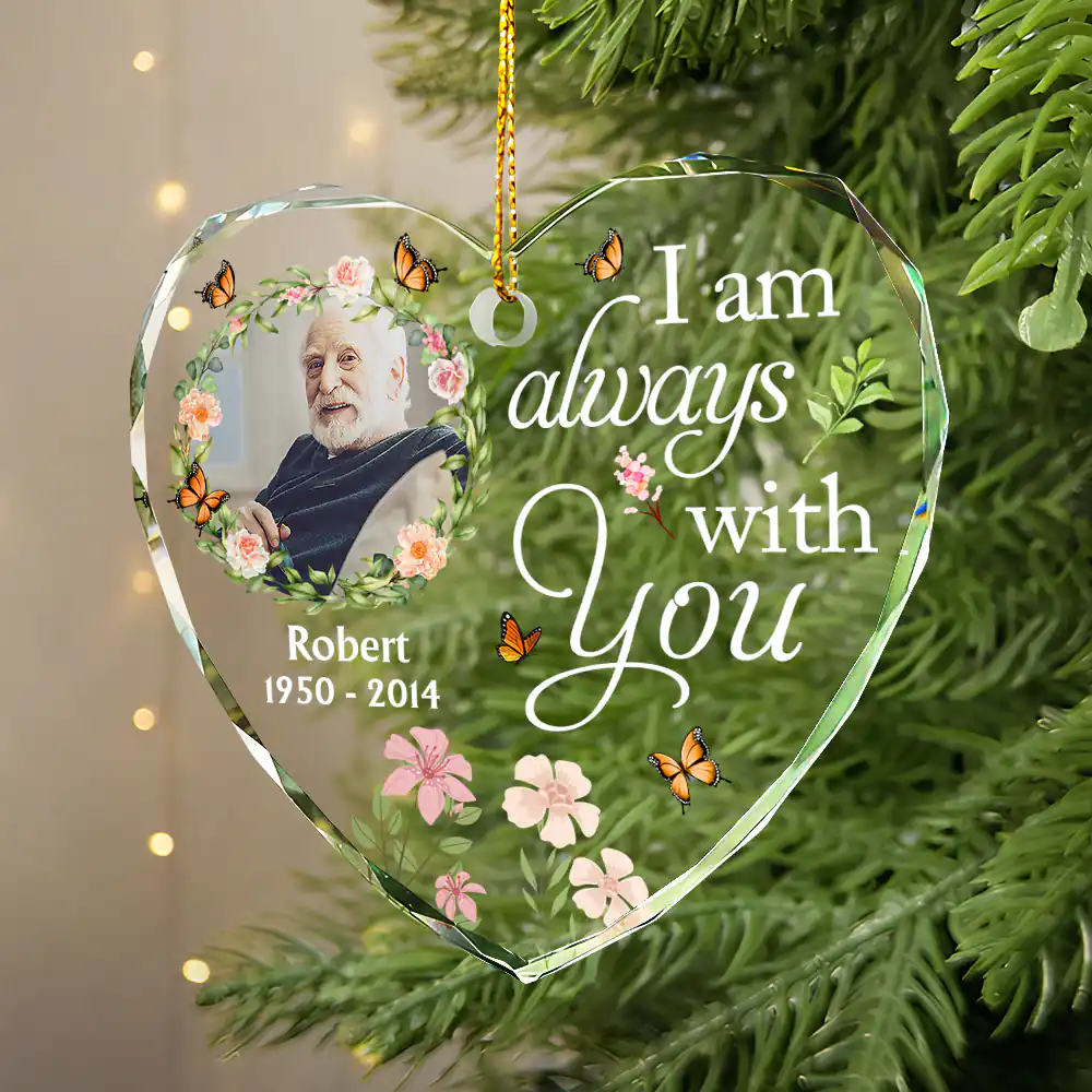 Custom Photo Always In Our Thoughts Forever In Our Hearts - Personalized Heart Shaped Glass Ornament - Image 2