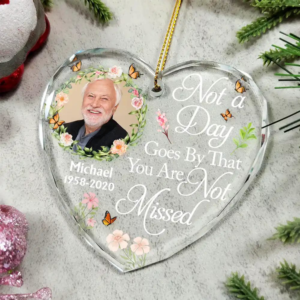 Custom Photo Always In Our Thoughts Forever In Our Hearts - Personalized Heart Shaped Glass Ornament - Image 4