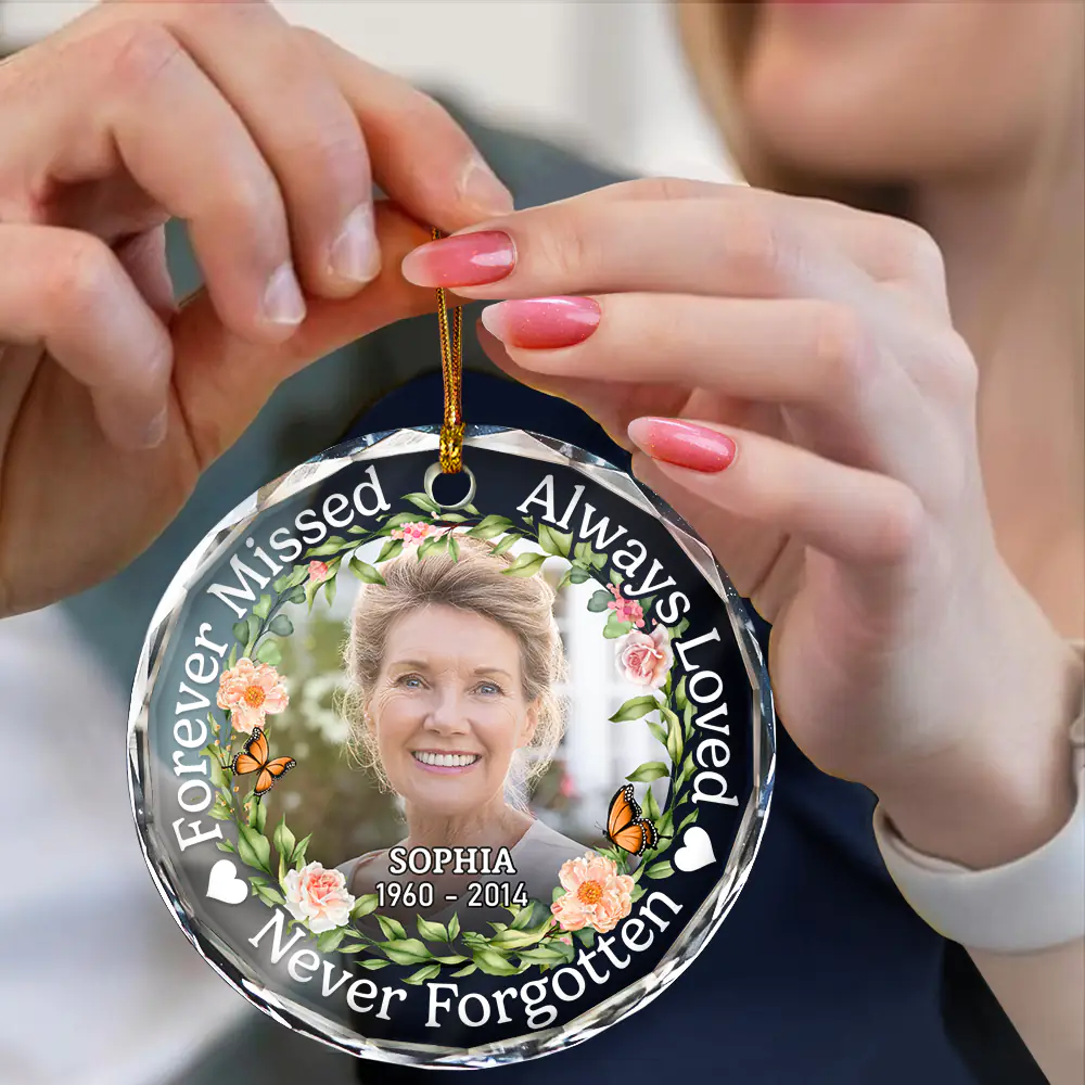 Custom Photo Always Loved Forever Missed - Personalized Circle Glass Ornament - Image 5