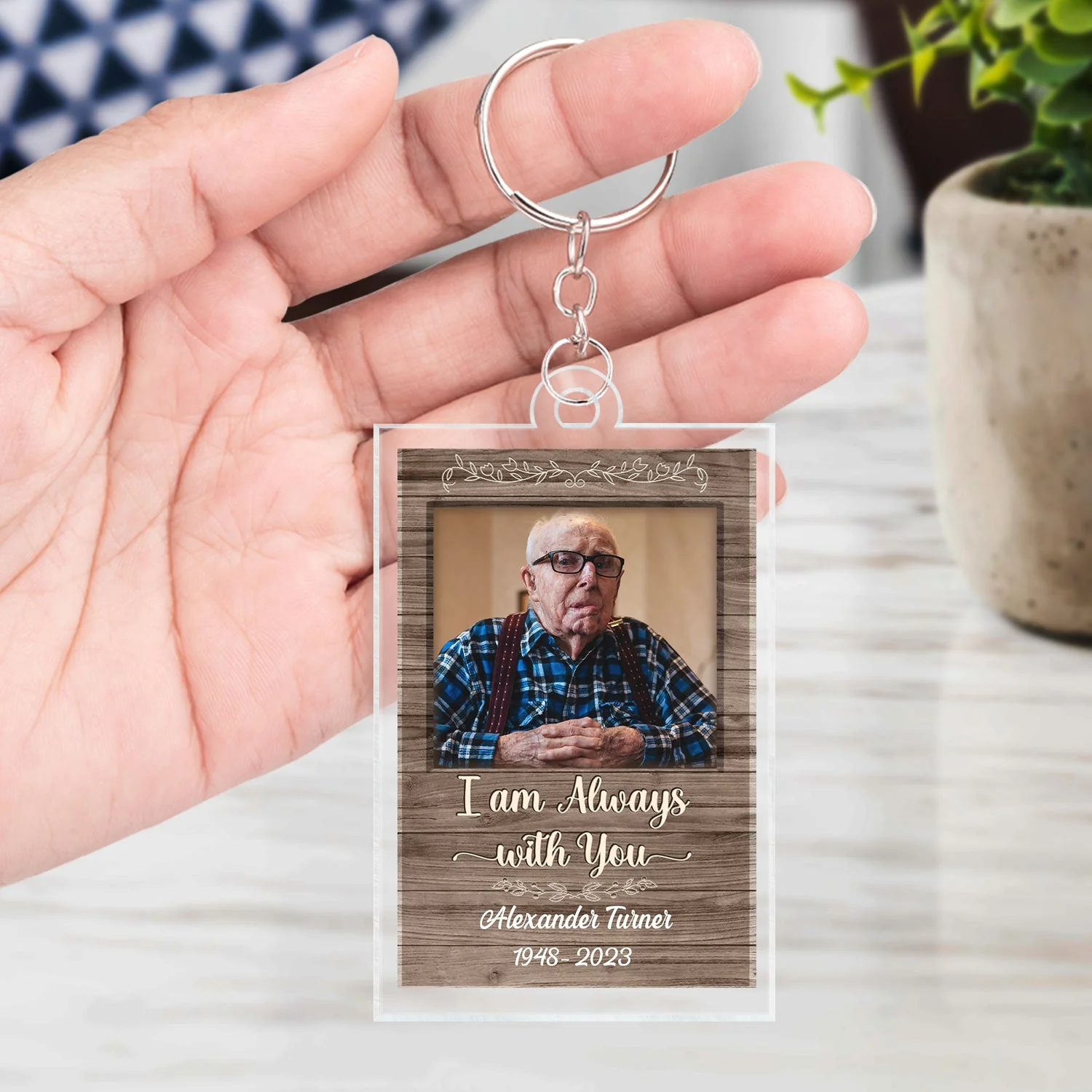Custom Photo Always On My Mind Forever In My Heart - Memorial Gift For Family - Personalized Custom Rectangle Acrylic Keychain - Image 3