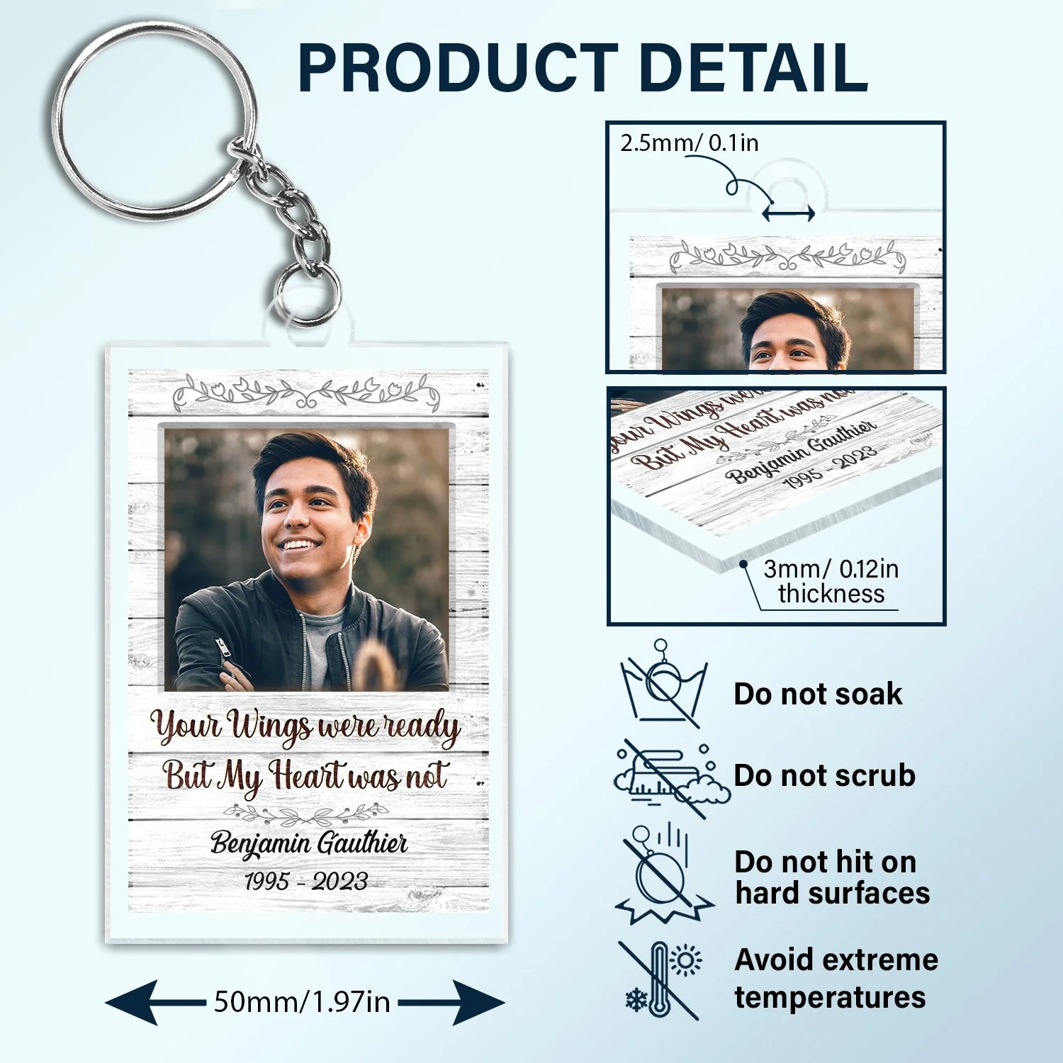 Custom Photo Always On My Mind Forever In My Heart - Memorial Gift For Family - Personalized Custom Rectangle Acrylic Keychain - Image 4