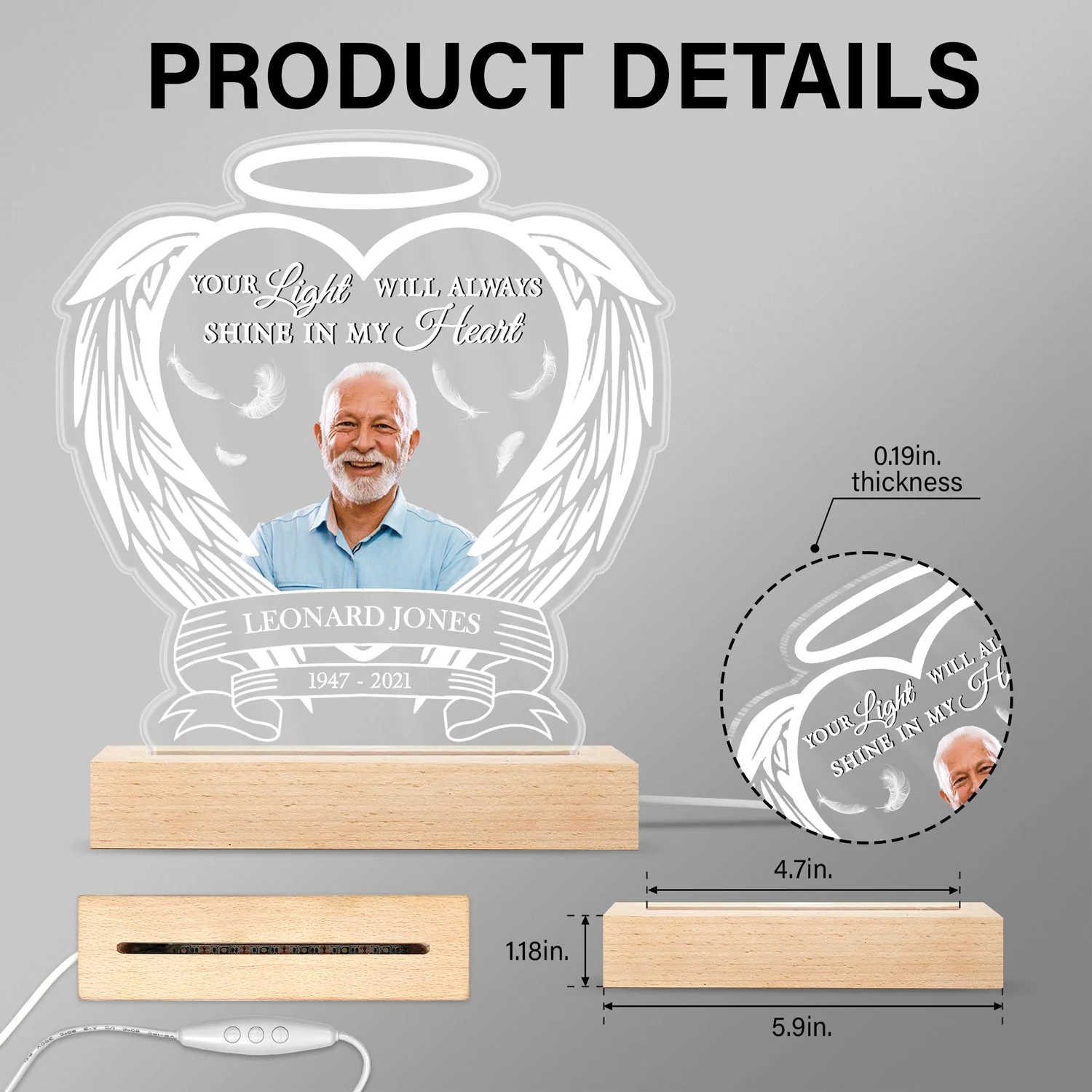 Custom Photo Always Shine In My Heart - Loving, Memorial Gift For Family, Siblings, Friends - Personalized 3D Led Light Wooden Base - Image 6