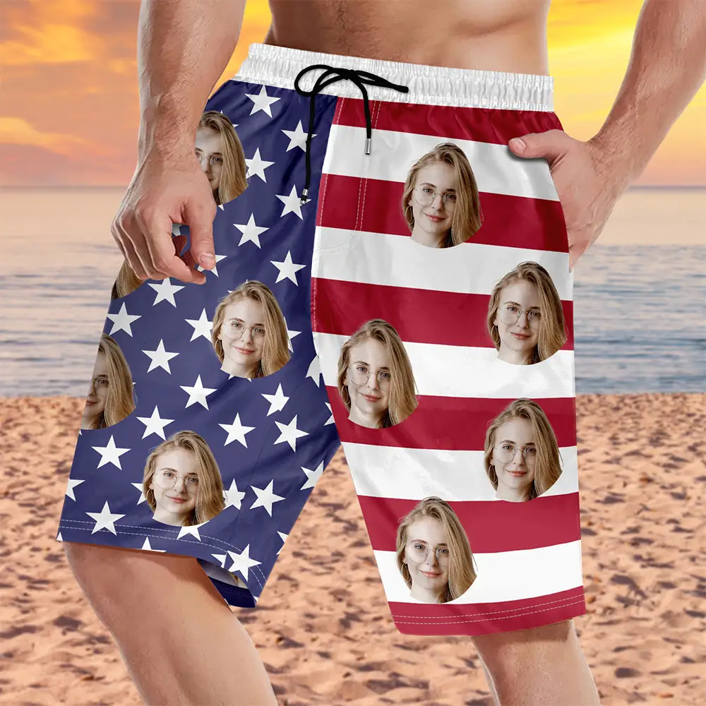 Custom Photo American Flag - Personalized Unisex Beach Shorts - Image 4