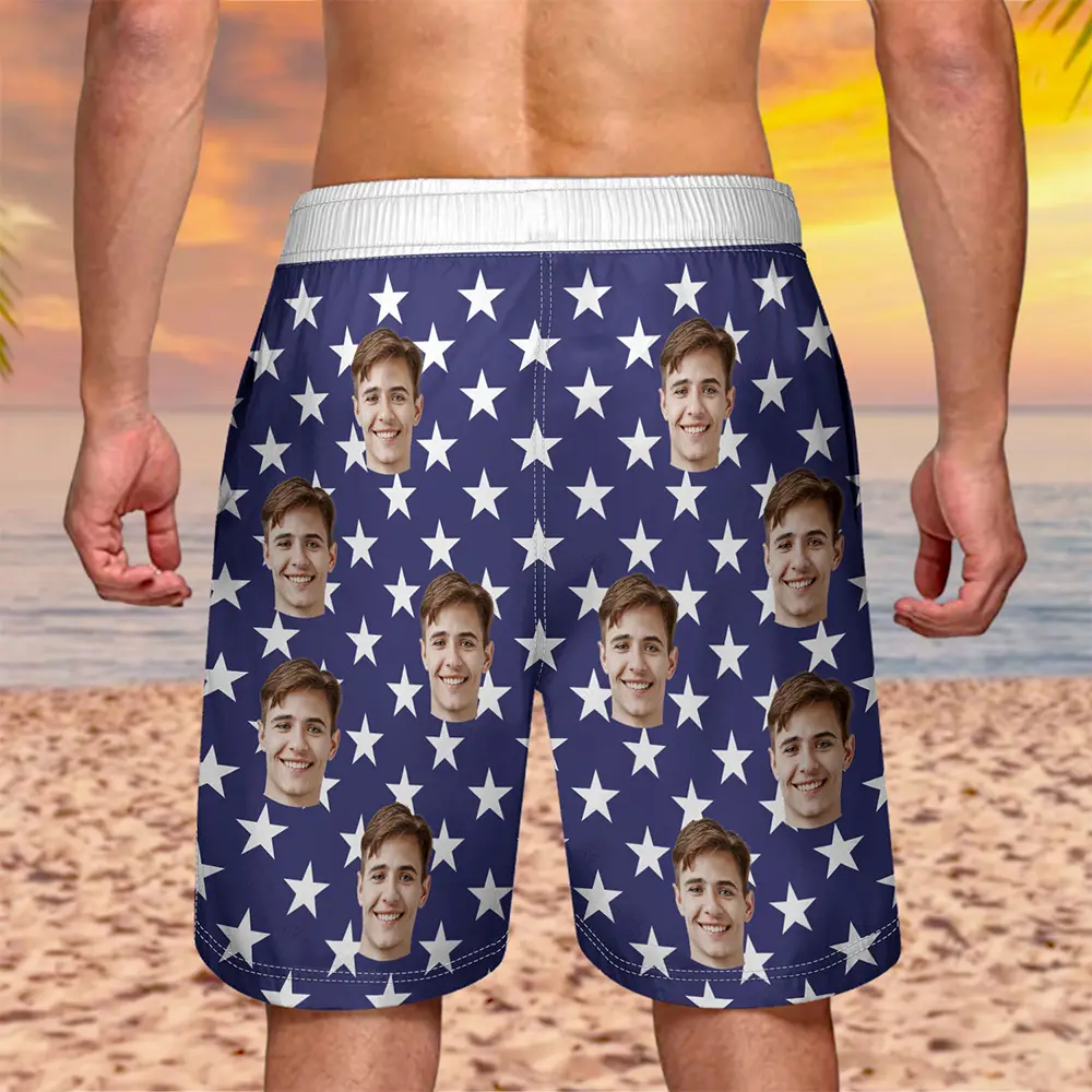 Custom Photo American Flag - Personalized Unisex Beach Shorts - Image 5