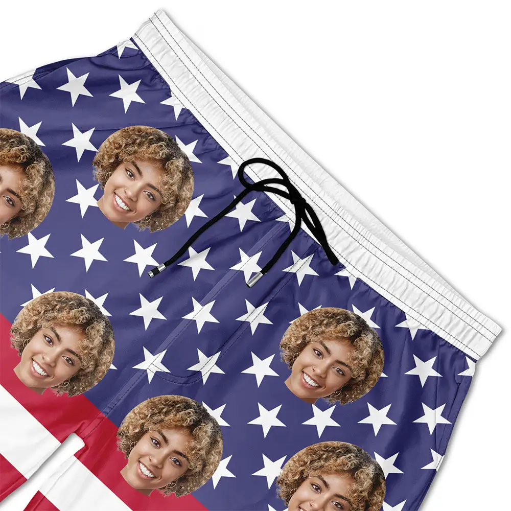 Custom Photo American Flag - Personalized Unisex Beach Shorts - Image 6