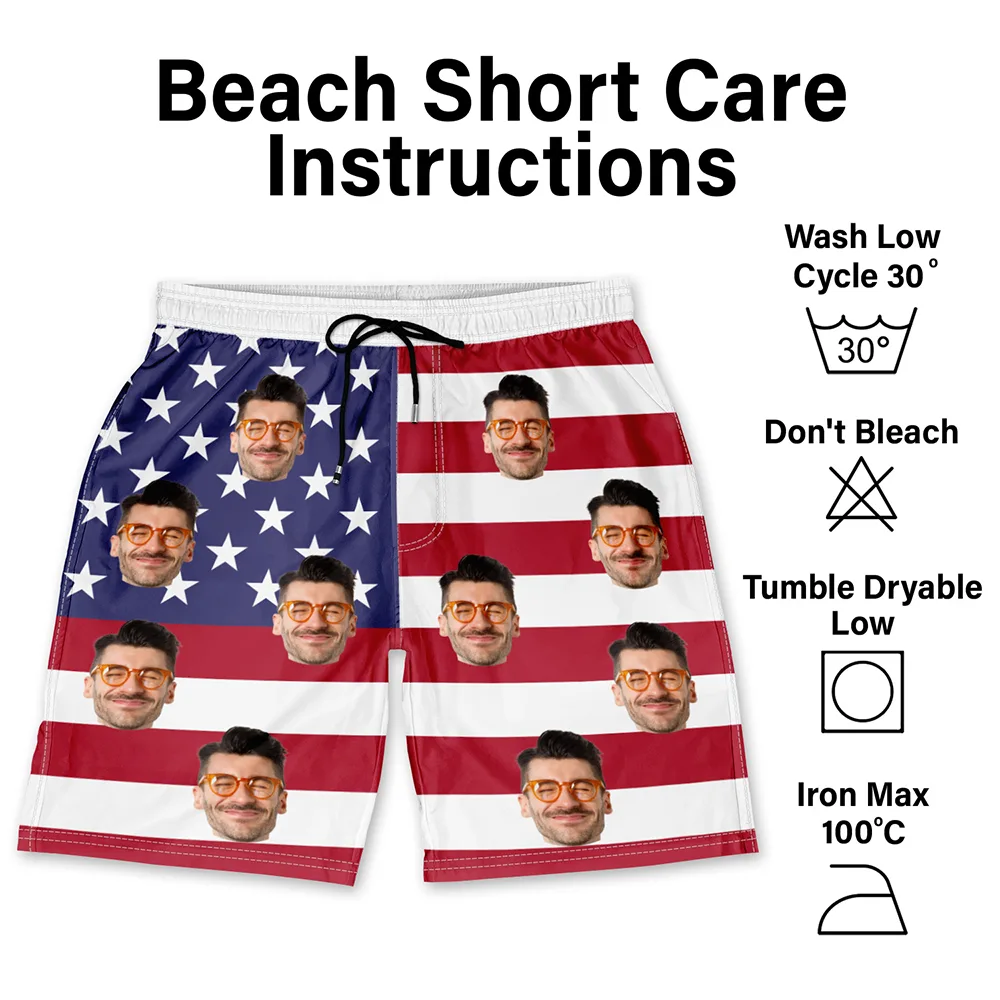 Custom Photo American Flag - Personalized Unisex Beach Shorts - Image 7