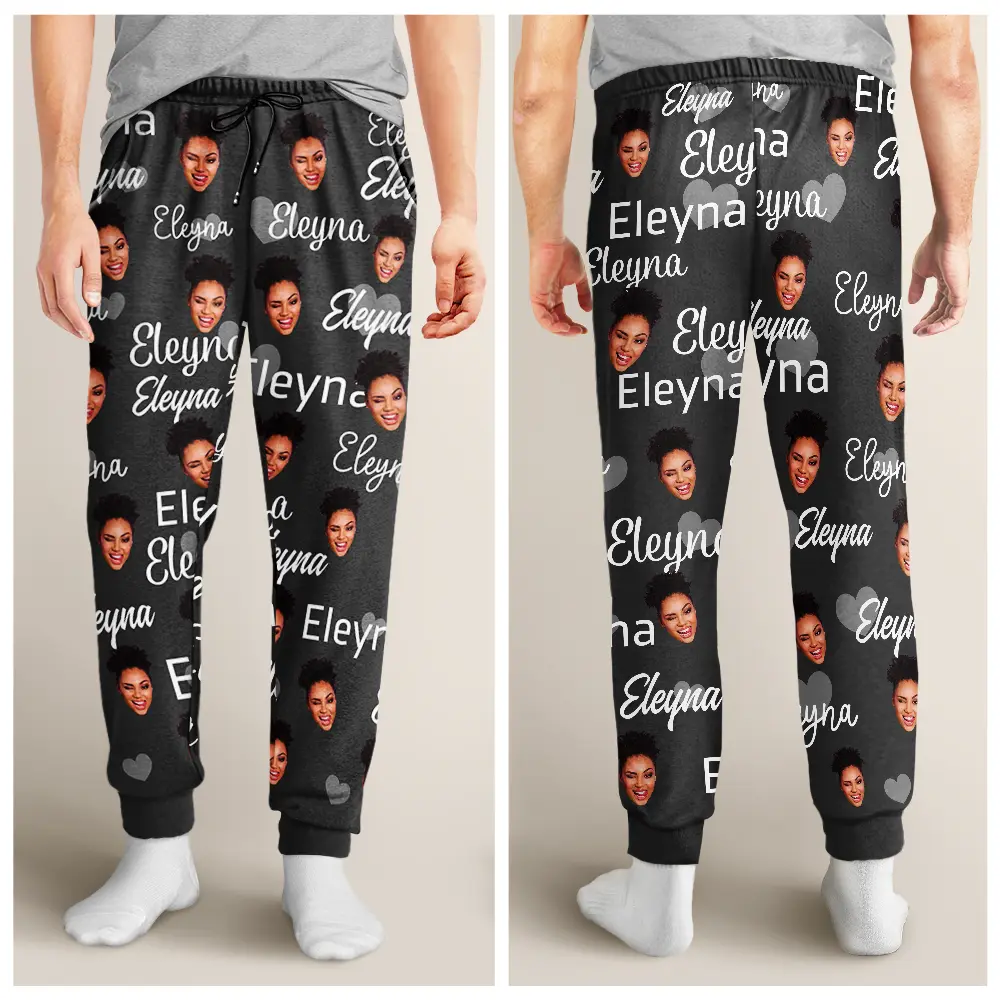 Custom Photo And Name Of Wife For Husband - Personalized Pajama Pants - Image 5