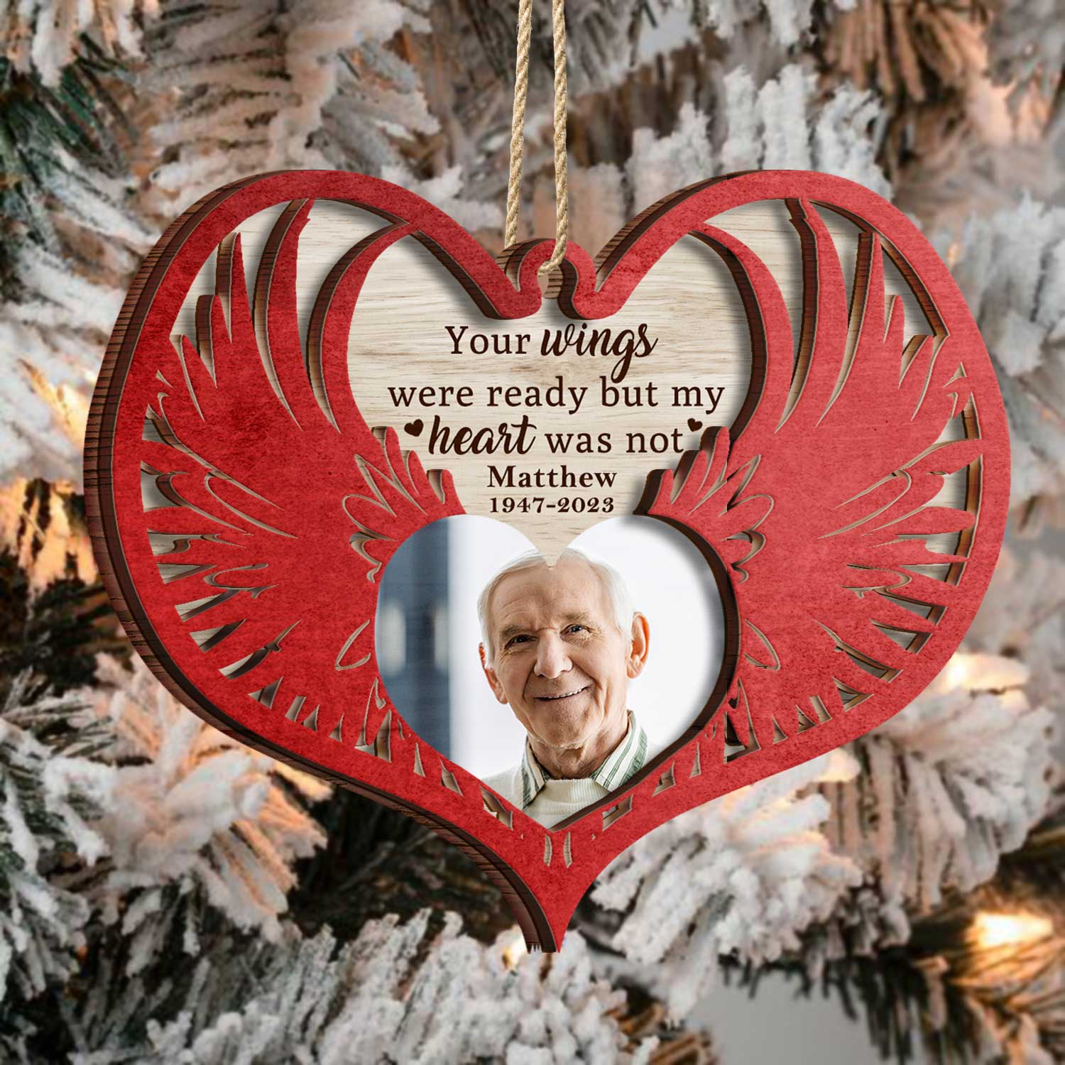Custom Photo Angel Wings - Christmas Keepsake, Family Memorial Gift - Personalized 2-Layered Wooden Ornament - Image 3