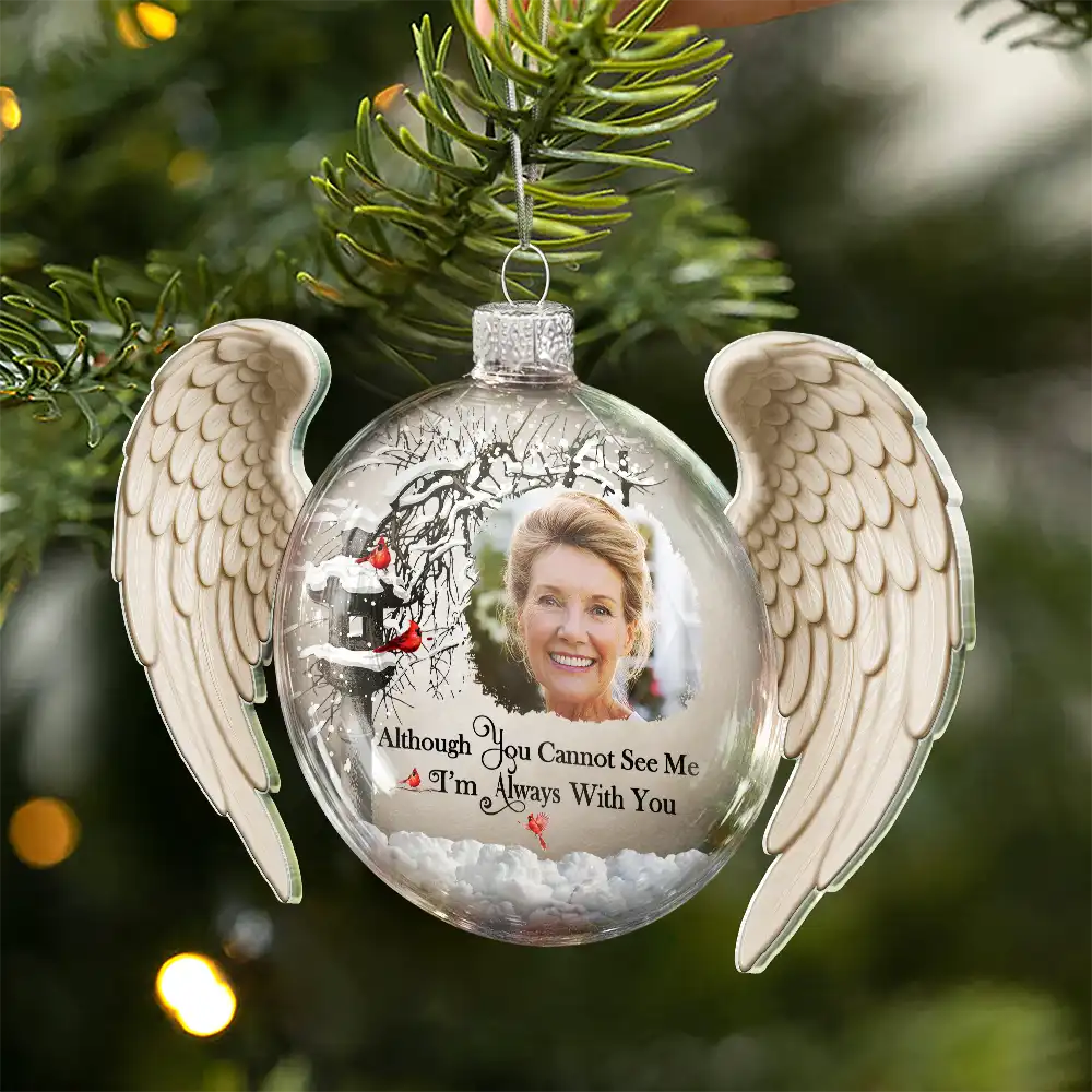 Custom Photo Angel Wings Memorial I Am Always With You - Personalized Custom Shaped Glass Ornament - Image 3
