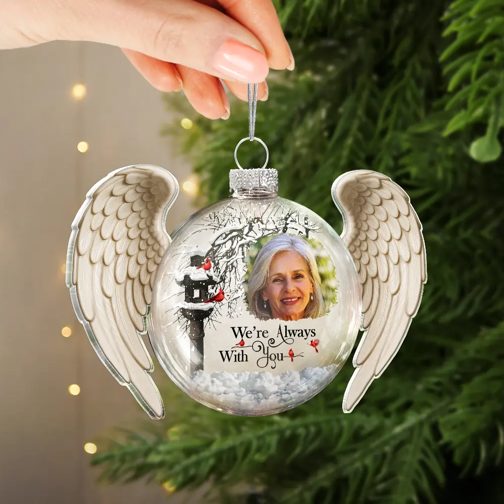 Custom Photo Angel Wings Memorial I Am Always With You - Personalized Custom Shaped Glass Ornament - Image 5