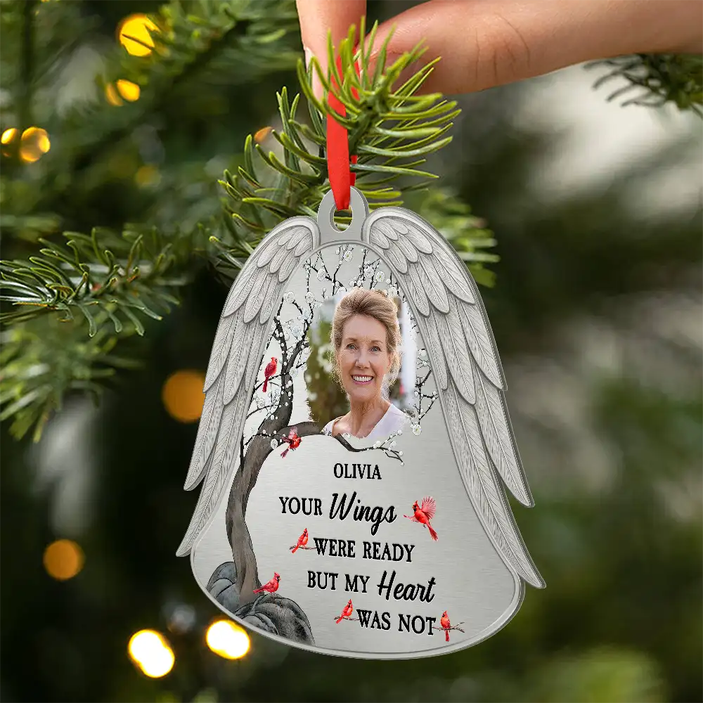 Custom Photo Angel Wings Were Ready But My Heart Was Not - Personalized Metal Ornament - Image 2