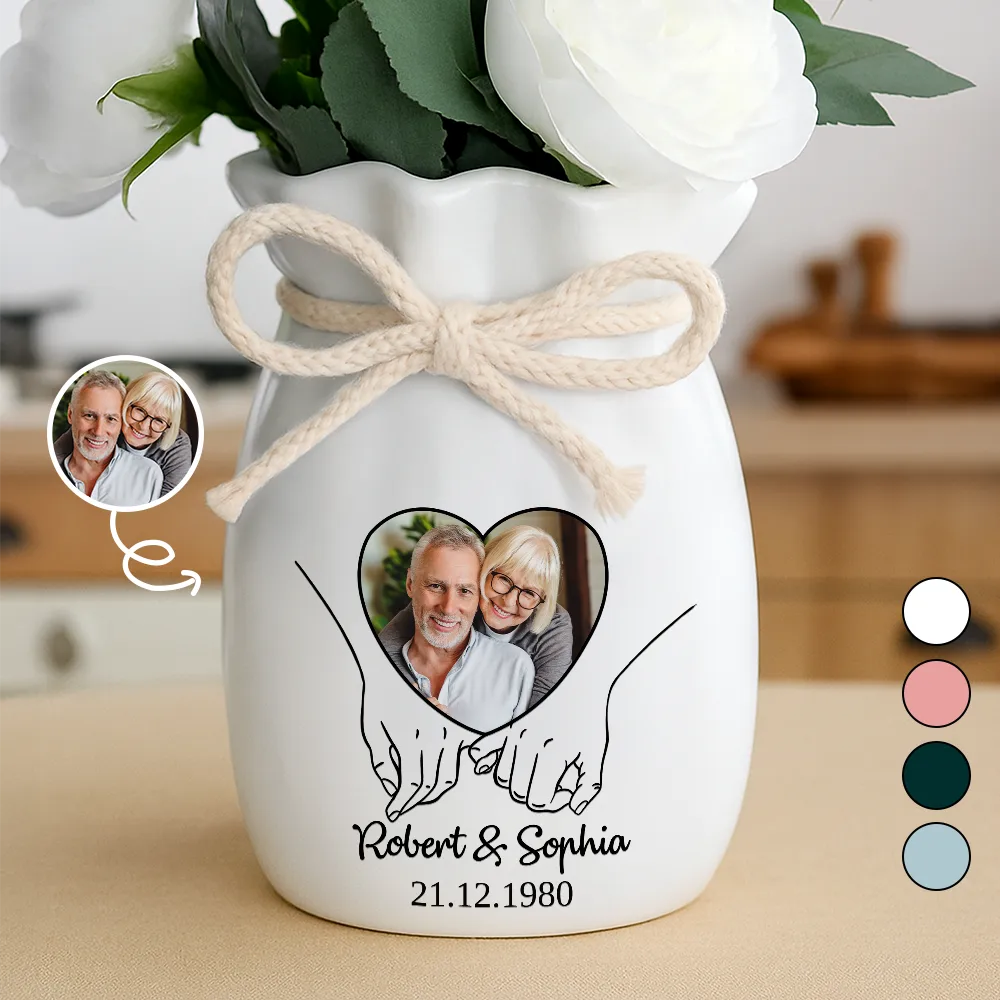 Custom Photo Anniversary Couple - Personalized Ribbon Tie Flower Vase - Image 2