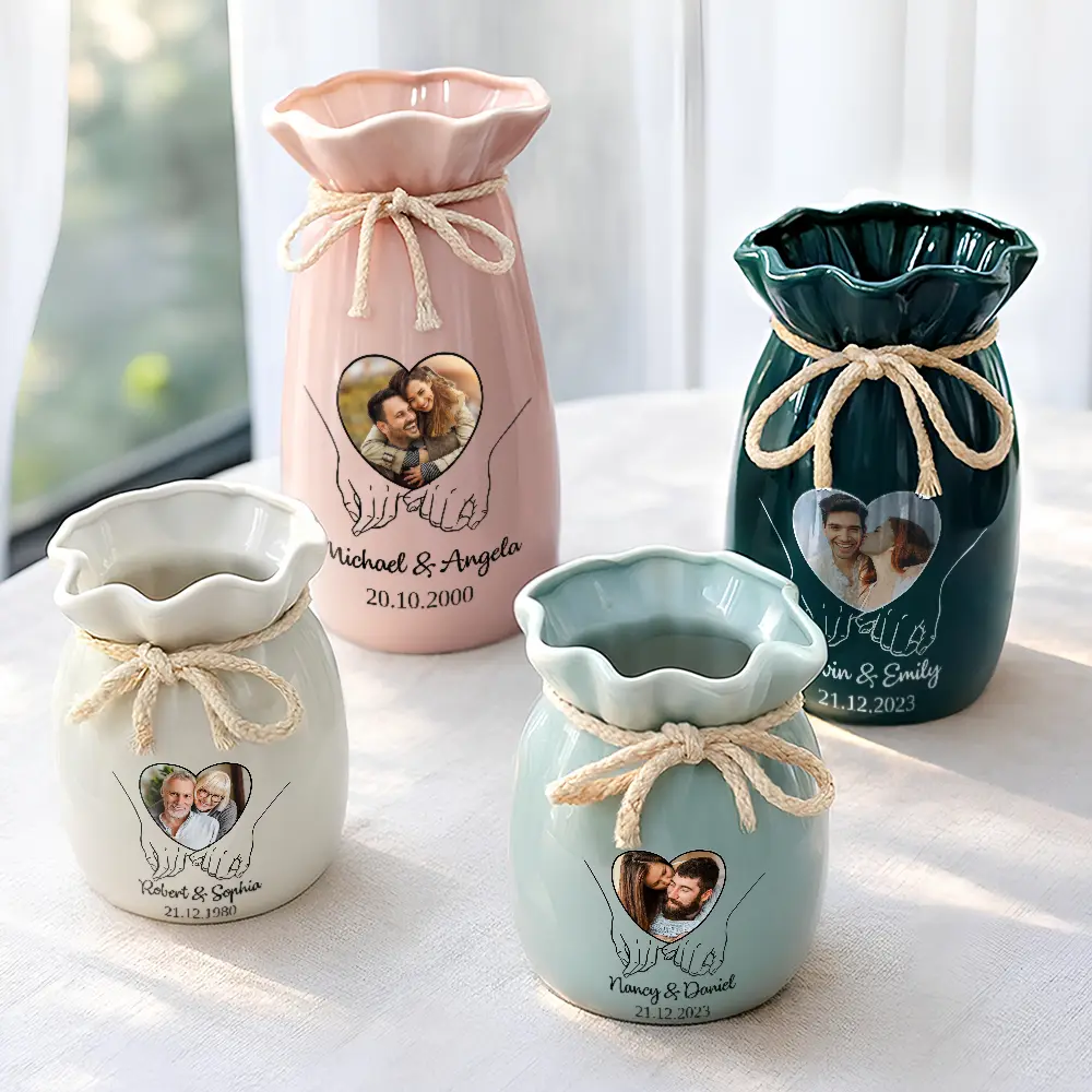 Custom Photo Anniversary Couple - Personalized Ribbon Tie Flower Vase - Image 3