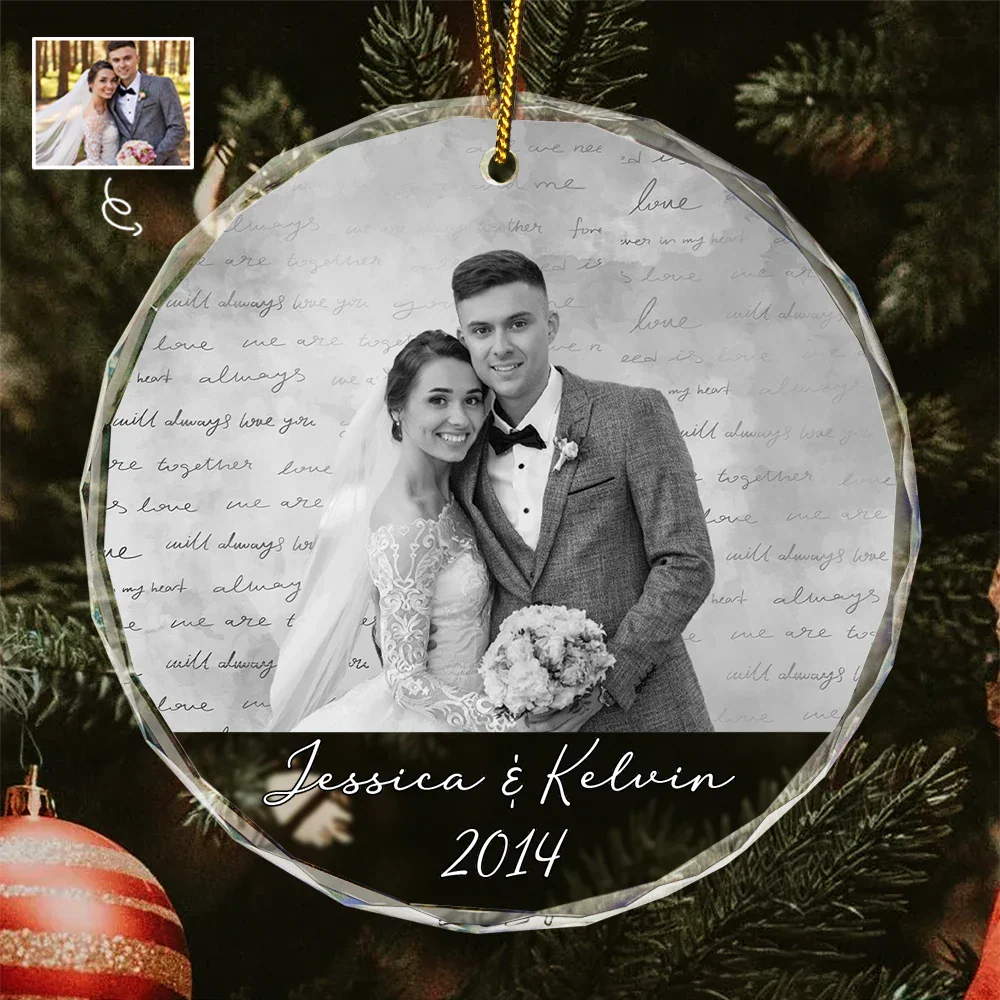 Custom Photo Anniversary Couples - Personalized Circle Glass Ornament