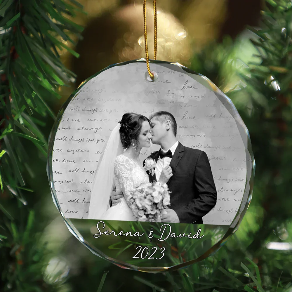 Custom Photo Anniversary Couples - Personalized Circle Glass Ornament - Image 4
