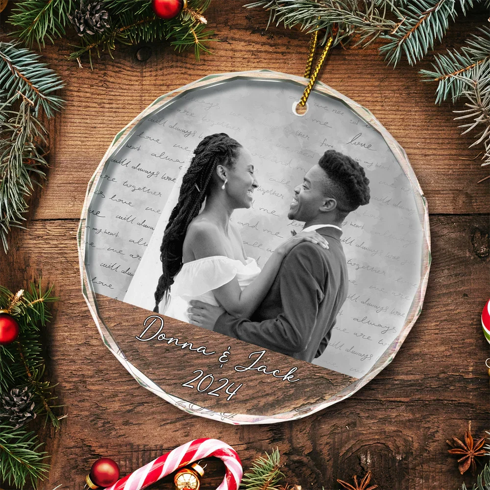 Custom Photo Anniversary Couples - Personalized Circle Glass Ornament - Image 6