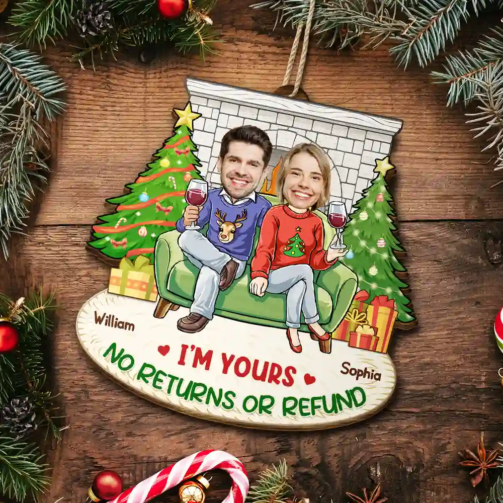 Custom Photo Annoying Each Other Christmas Couple - Personalized Custom Shaped Wooden Ornament - Image 6