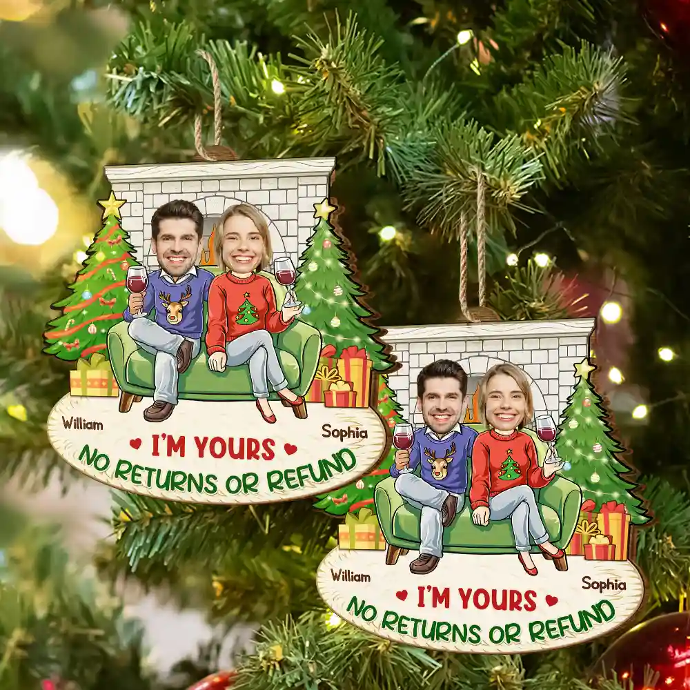 Custom Photo Annoying Each Other Christmas Couple - Personalized Custom Shaped Wooden Ornament - Image 7