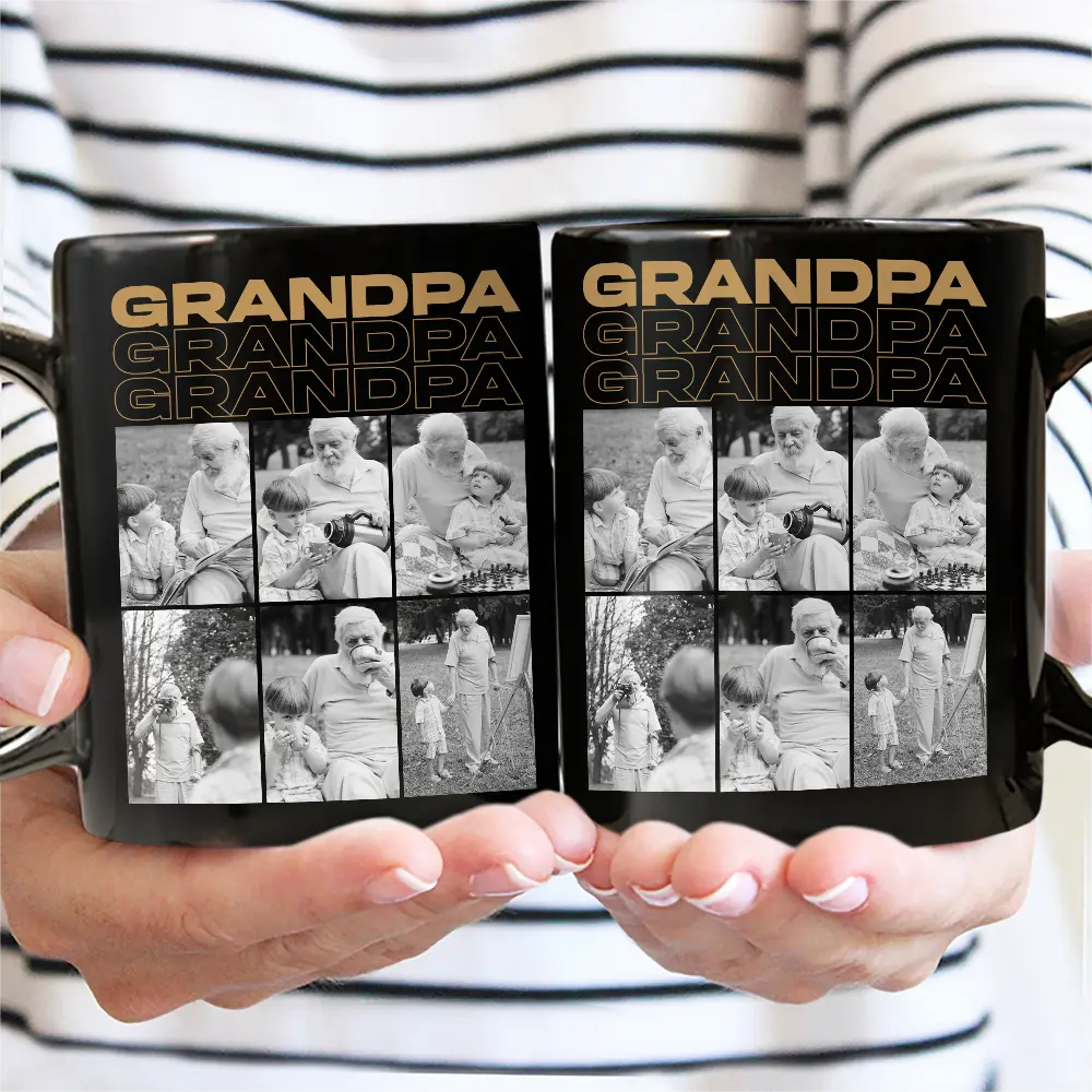 Custom Photo B&W Daddy Grandpa - Personalized Black Mug - Image 2